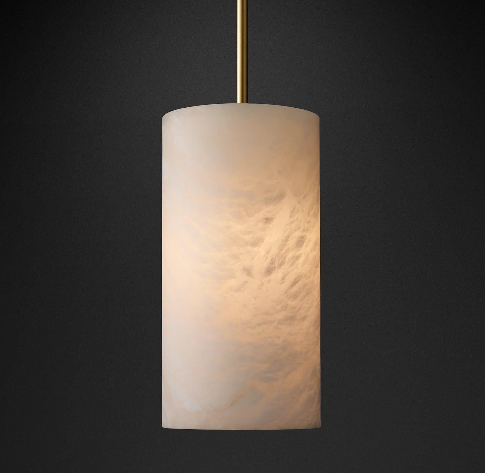 Hand Carved Alabaster Cylinder Pendent - Bronze12''Blushlighting