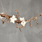Handcrafted Sculptural Floral Branch Chandelier - ∅ 57.1″ x H 19.7″ x W 17.7″Gold + White + TransparentBlushlighting