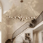 Handcrafted Sculptural Floral Branch Chandelier - ∅ 49.2″ x H 17.7″ x W 15.7″Gold + White + TransparentBlushlighting