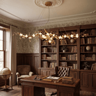 Handcrafted Sculptural Floral Branch Chandelier - ∅ 57.1″ x H 19.7″ x W 17.7″Gold + White + TransparentBlushlighting