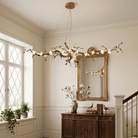 Handcrafted Sculptural Floral Branch Chandelier - ∅ 49.2″ x H 17.7″ x W 15.7″Gold + White + TransparentBlushlighting