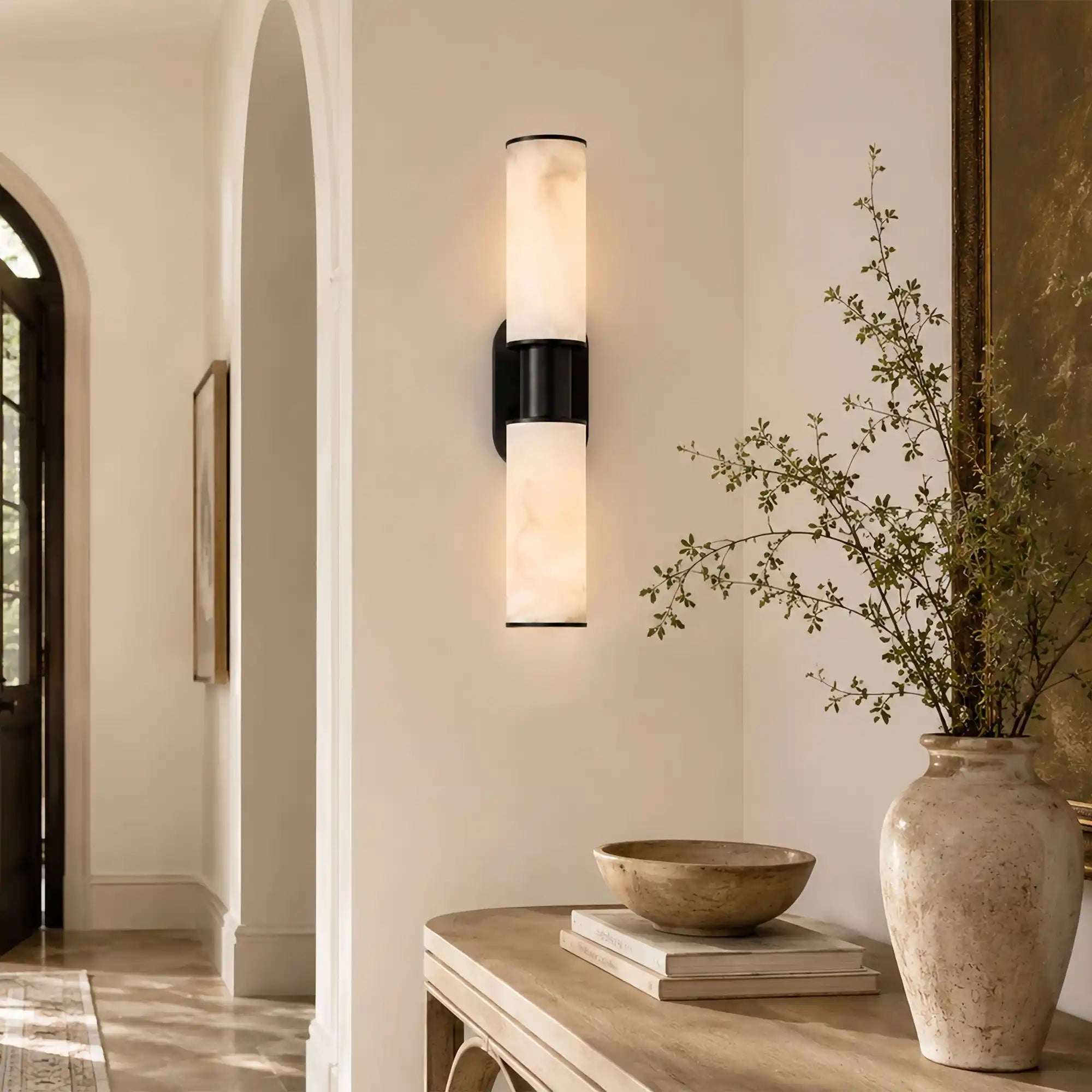 Harline Alabaster 2-Light Wall Sconce - BronzeBlushlighting