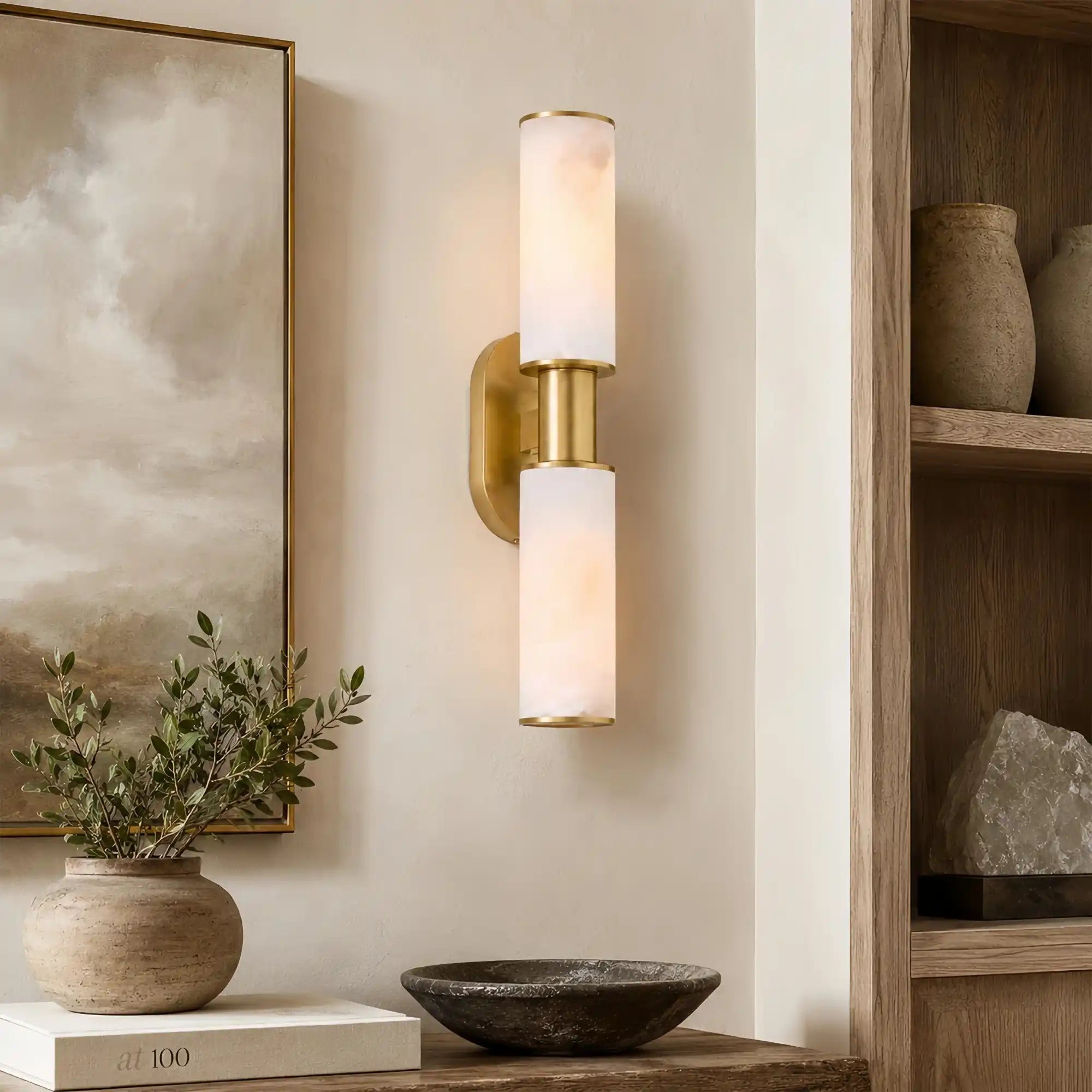 Harline Alabaster 2-Light Wall Sconce - BrassBlushlighting