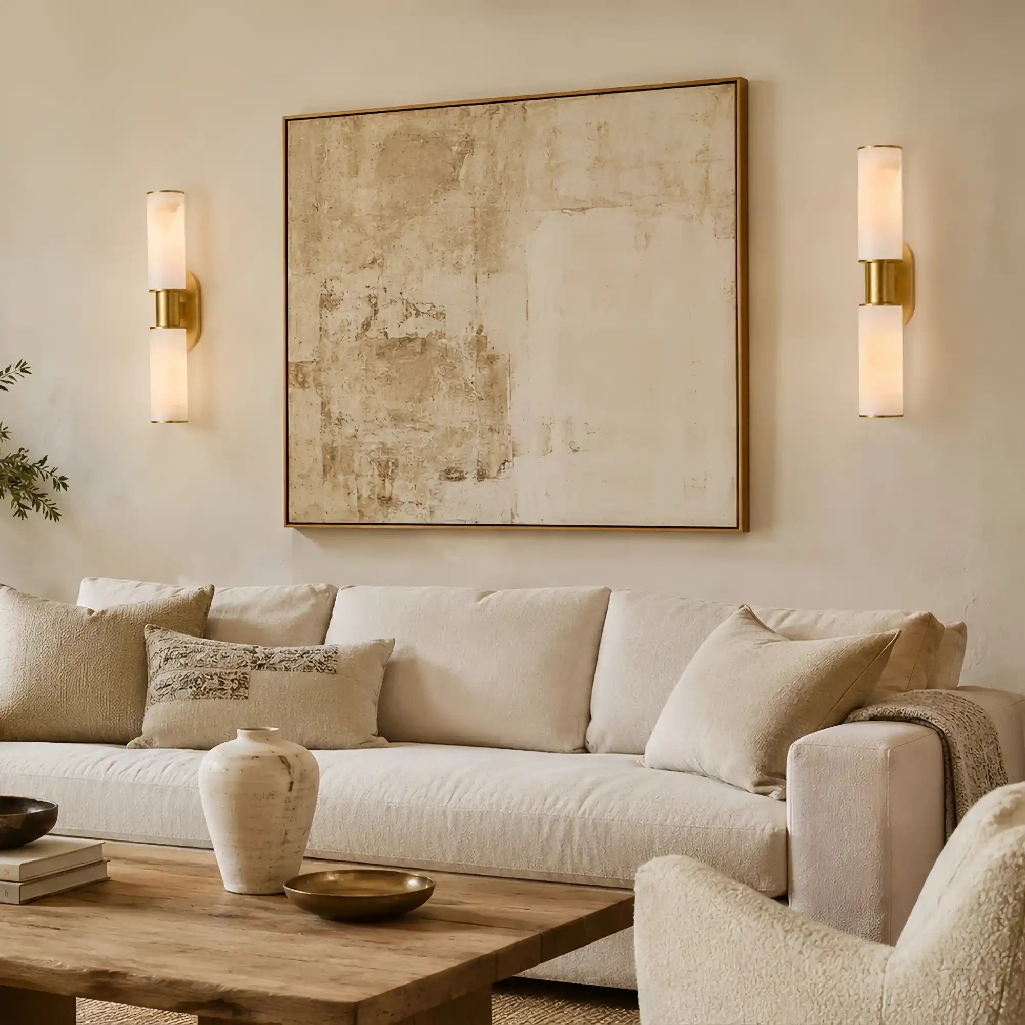 Harline Alabaster 2-Light Wall Sconce - BrassBlushlighting