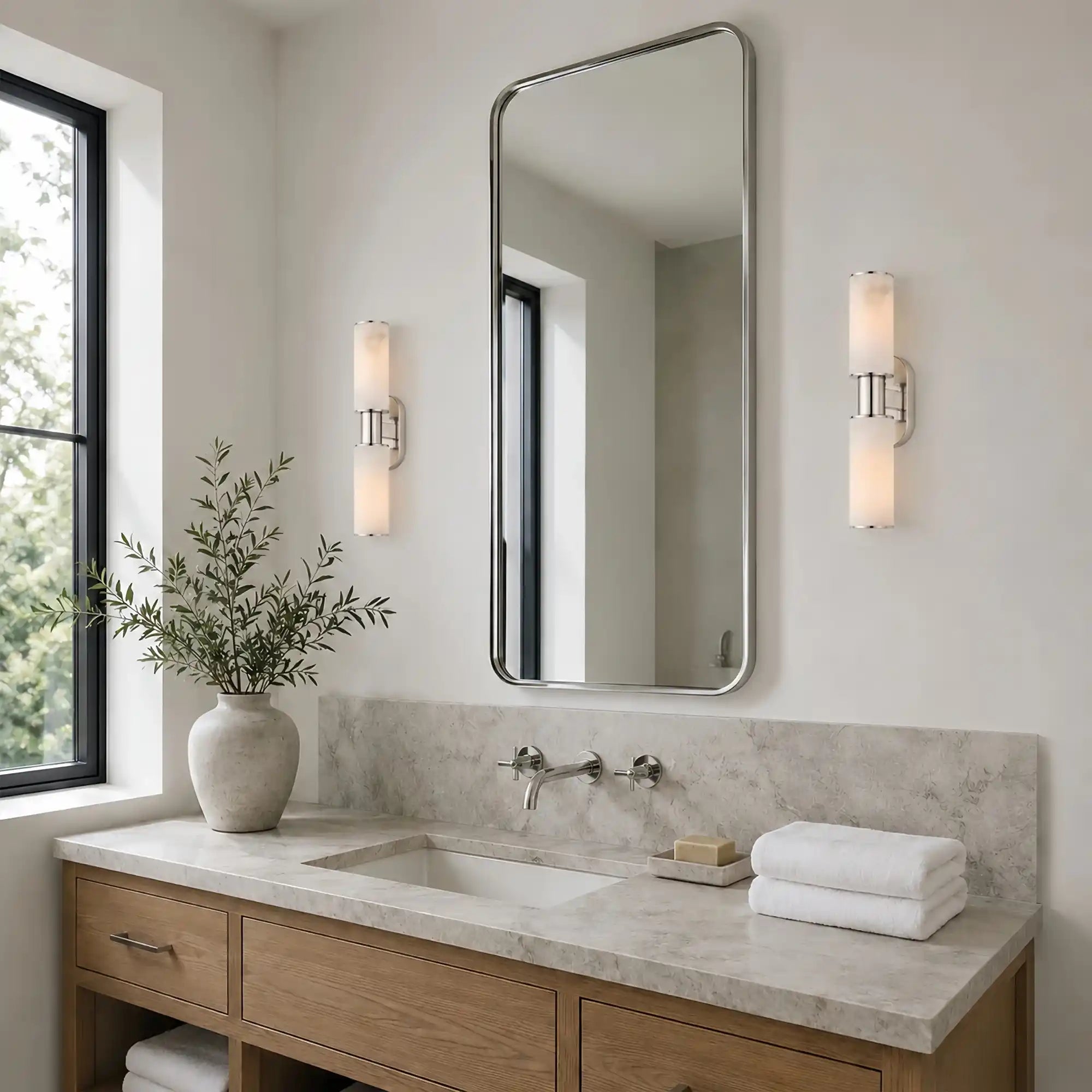 Harline Alabaster 2-Light Wall Sconce - NickelBlushlighting