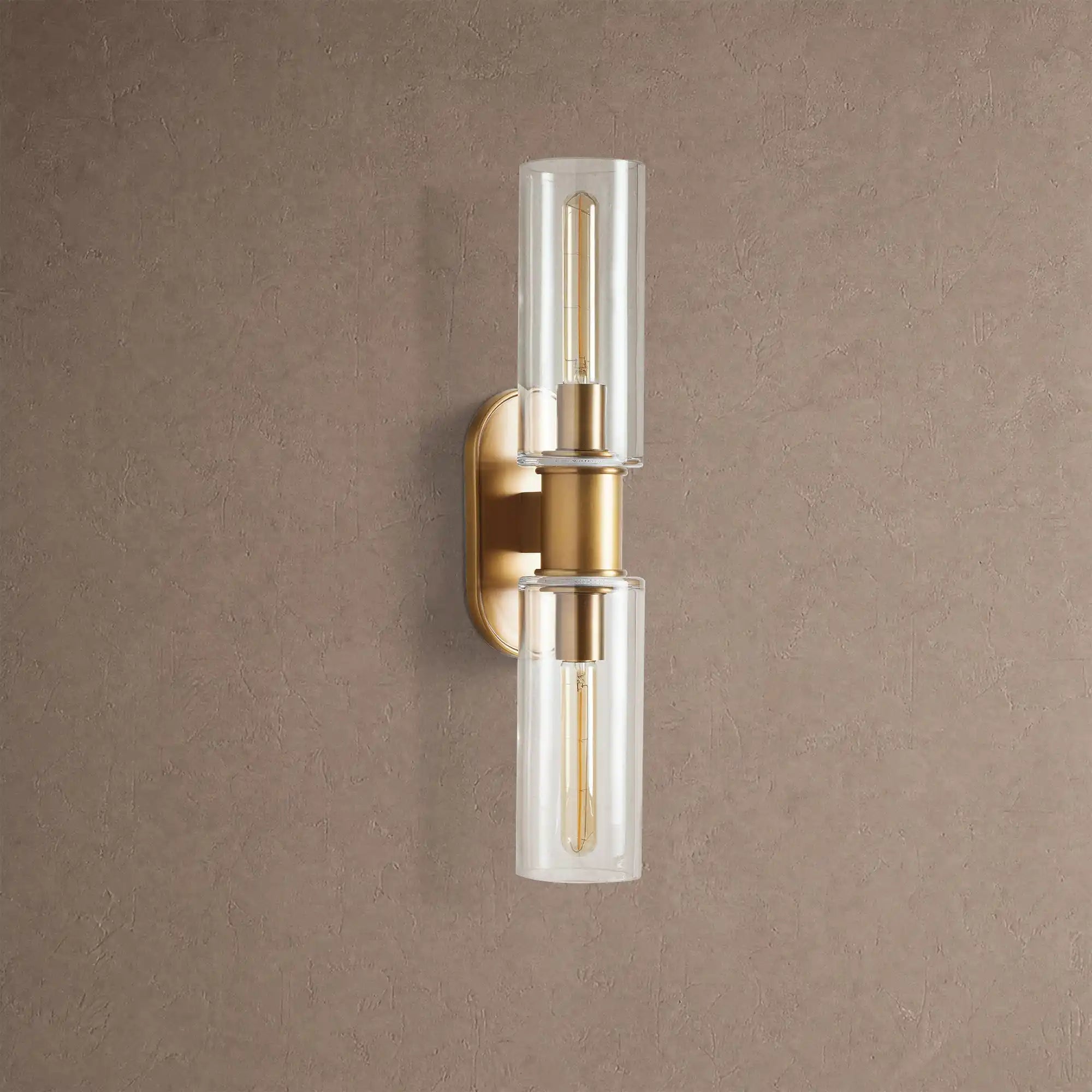 Harline Clear Glass 2-Light Wall Sconce - BrassBlushlighting
