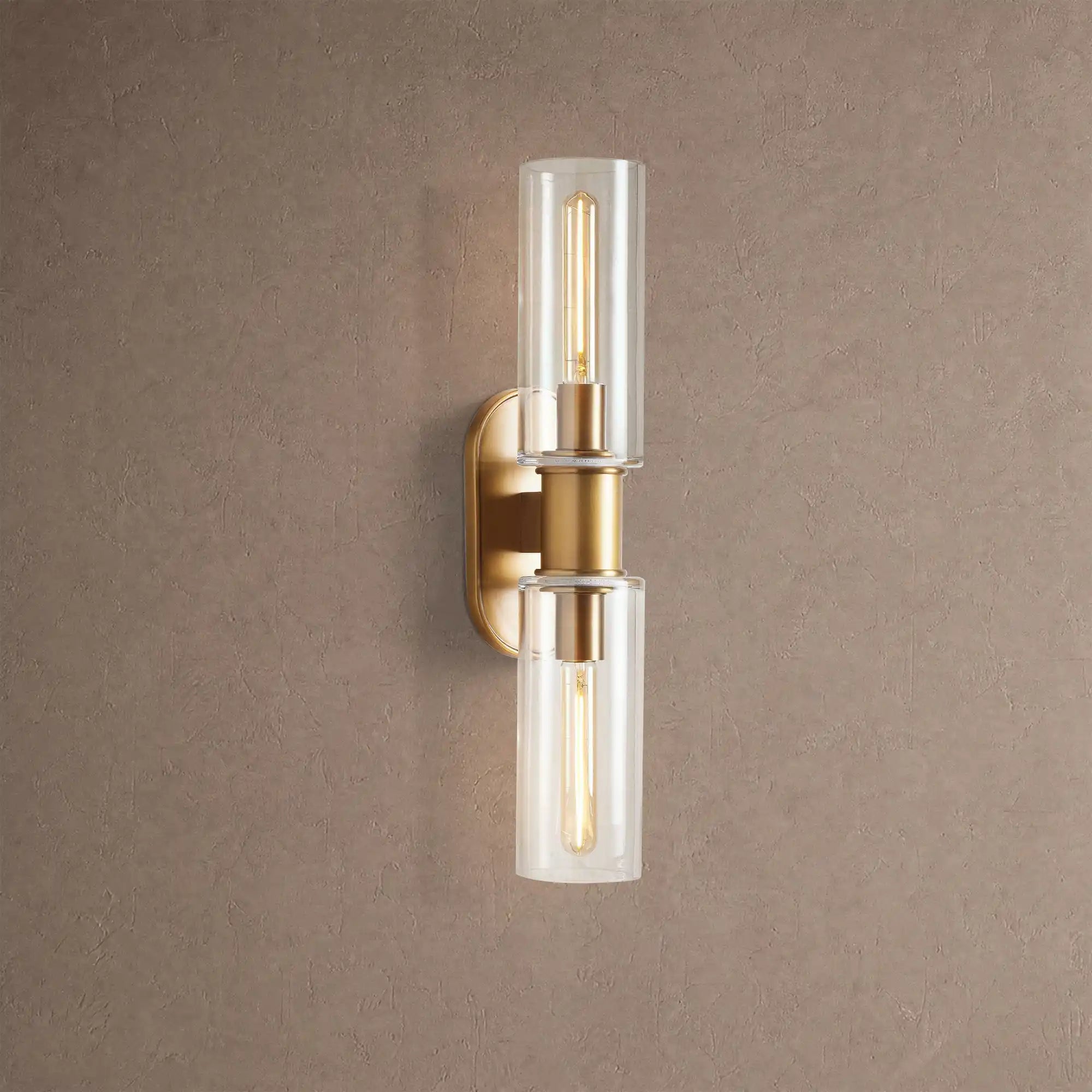 Harline Clear Glass 2-Light Wall Sconce - BrassBlushlighting