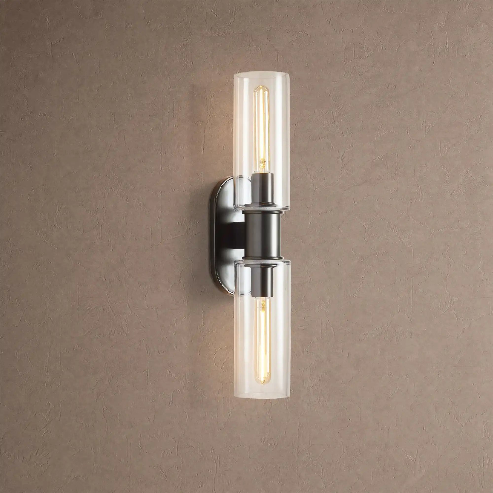 Harline Clear Glass 2-Light Wall Sconce - BlackBlushlighting