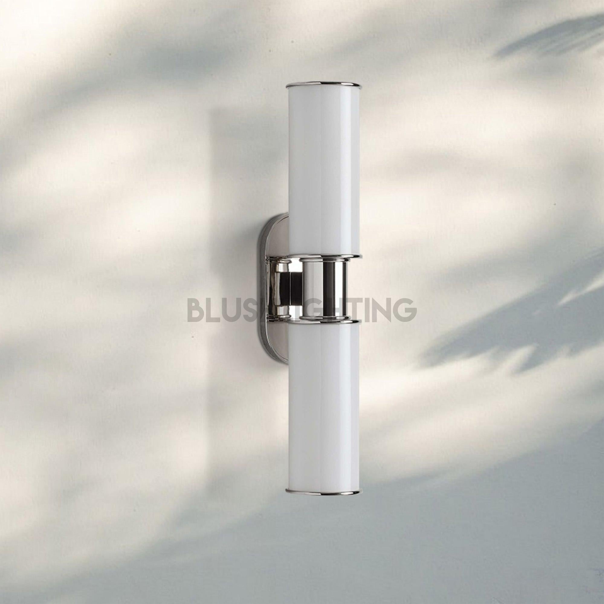 Harline Modern Milk Glass 2 - Light Wall Sconce - NickelBlushlighting