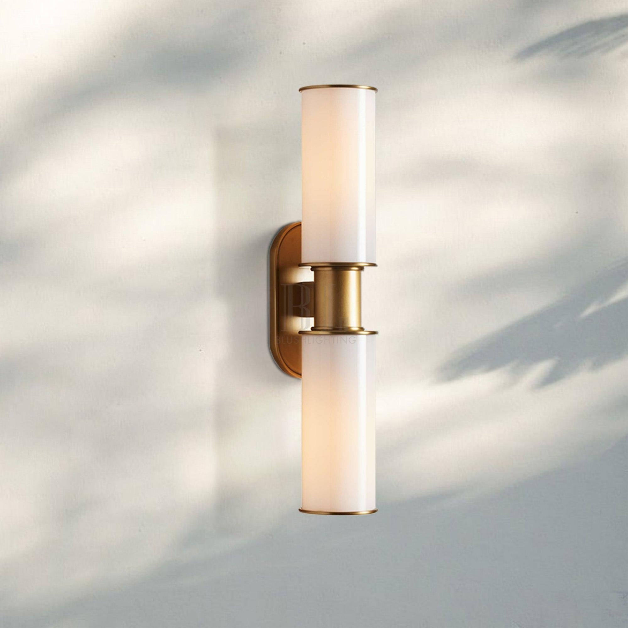 Harline Modern Milk Glass 2-Light Wall Sconce-Brass-