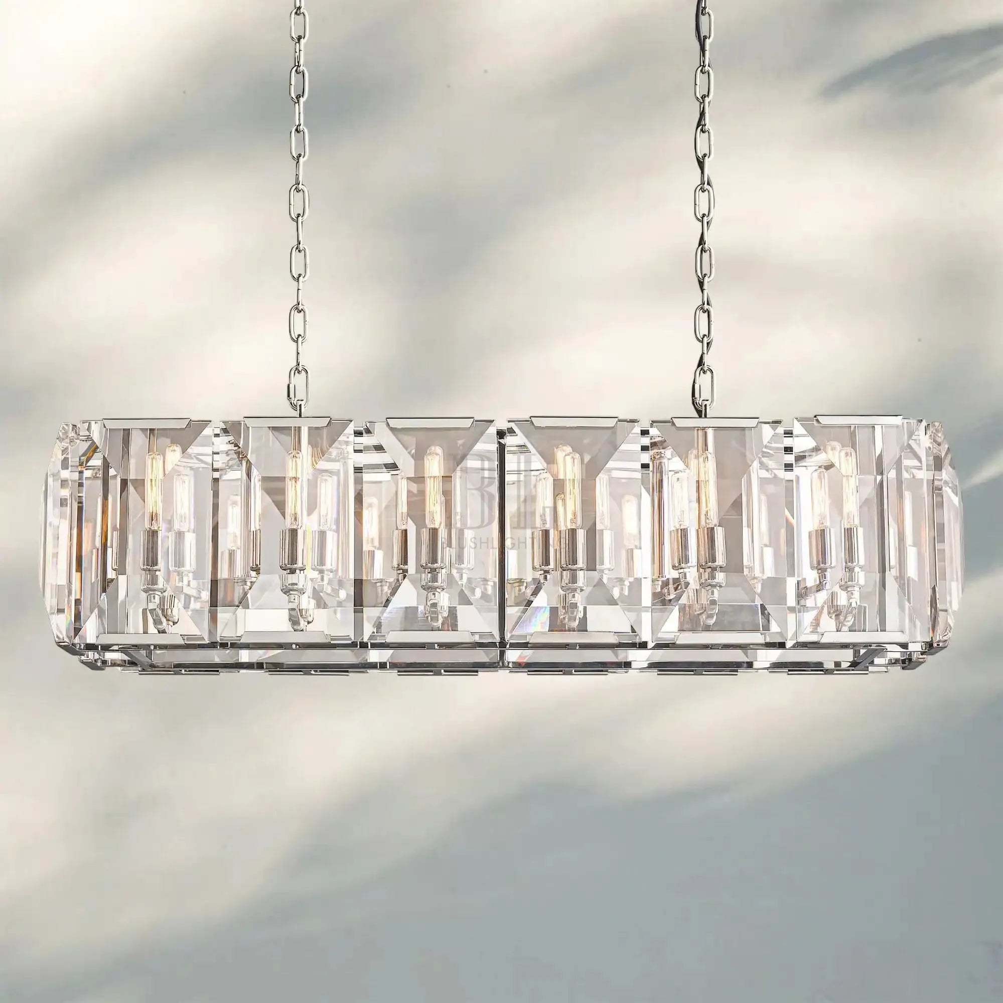 Herlow Crystal Rectangle Chandelier Elegant Ceiling Light Fixture for Dining Room-41‘’-Polished Stainless Steel-Blushlighting