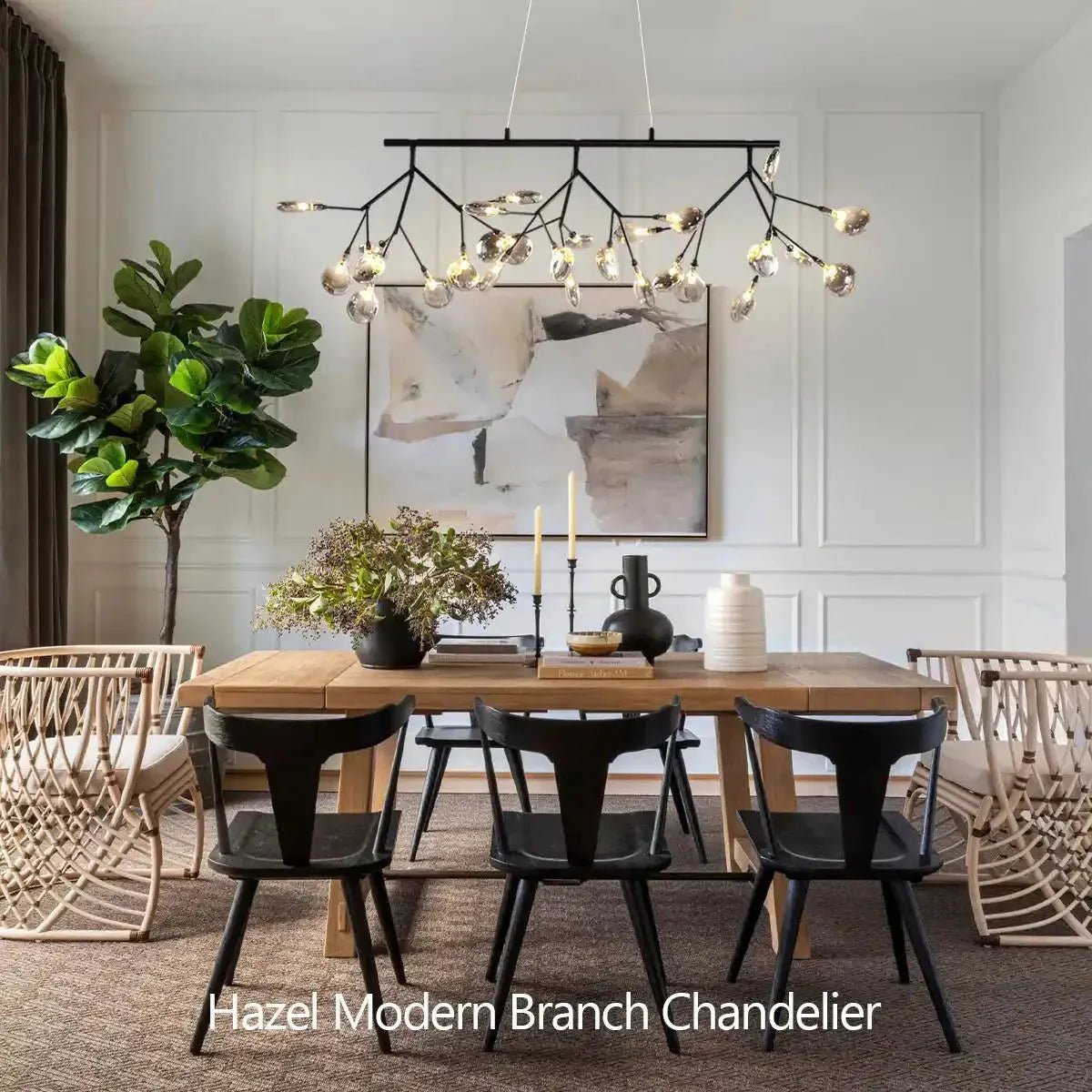 Hazel Modern Branch Chandelier - Matte Black + Smoke GlassBlushlighting
