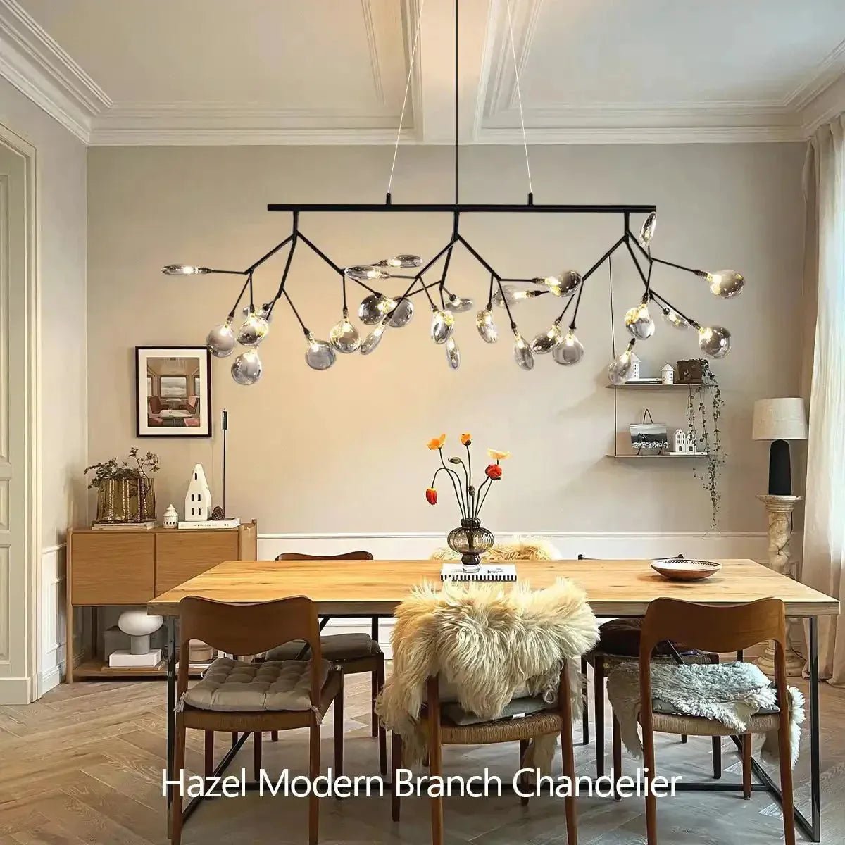 Hazel Modern Branch Chandelier - Matte Black + Smoke GlassBlushlighting