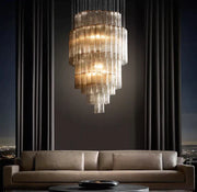 Luxury Italian Style Tubular Glass Chandelier With Chrome Finish