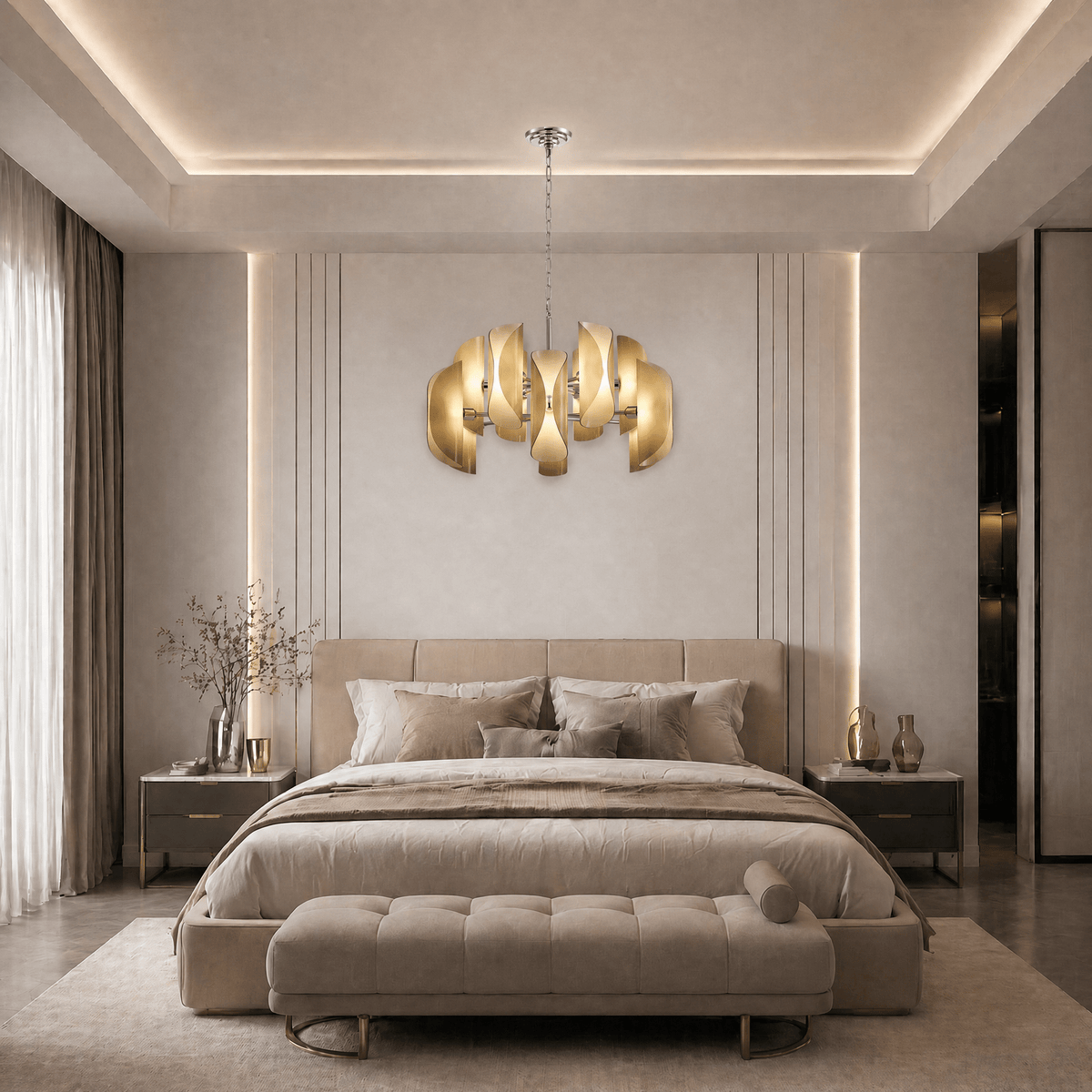 Helena Living Room Chandelier Modern 31" - Smoke Gray GlassBlushlighting