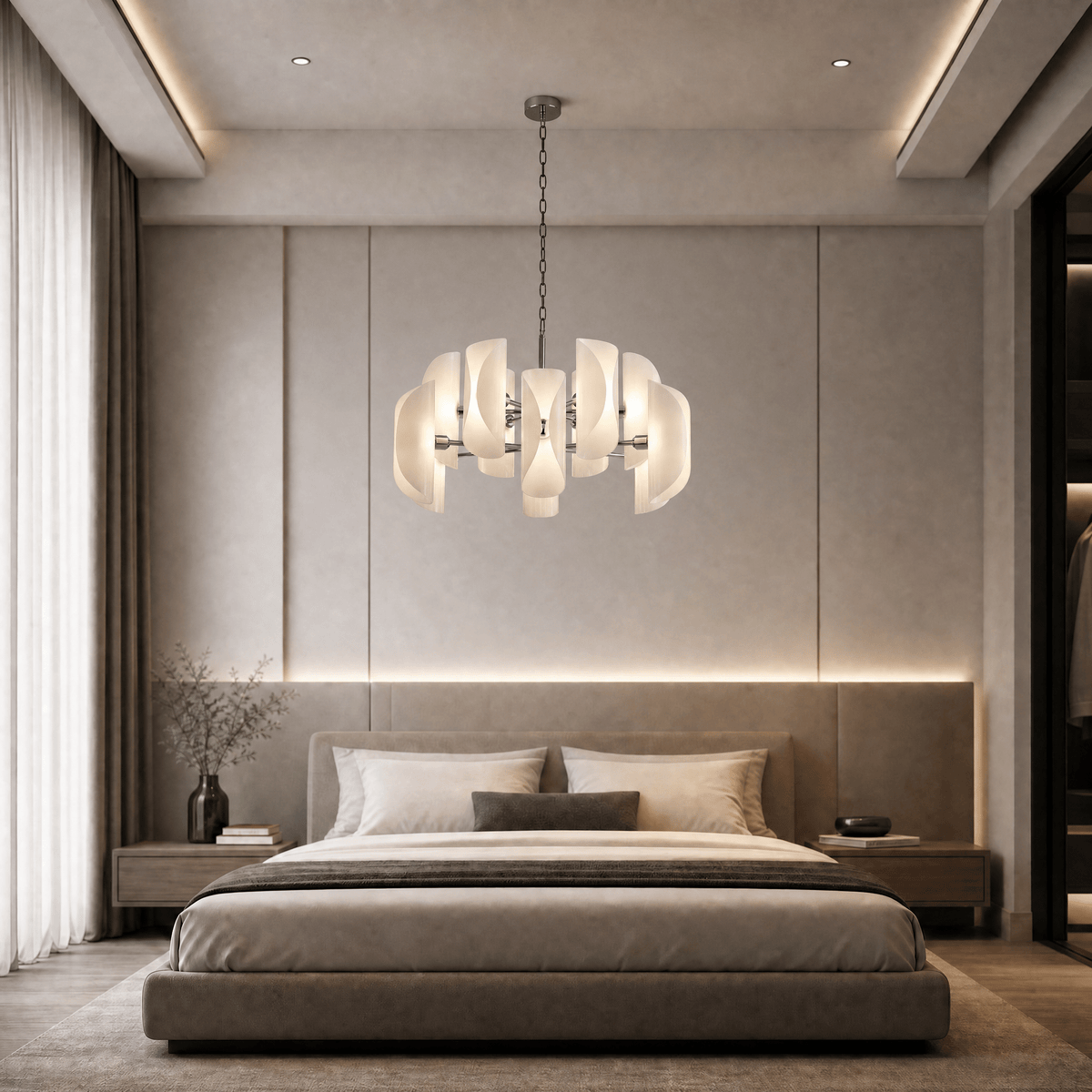 Helena Living Room Chandelier Modern 31" - Smoke Gray GlassBlushlighting