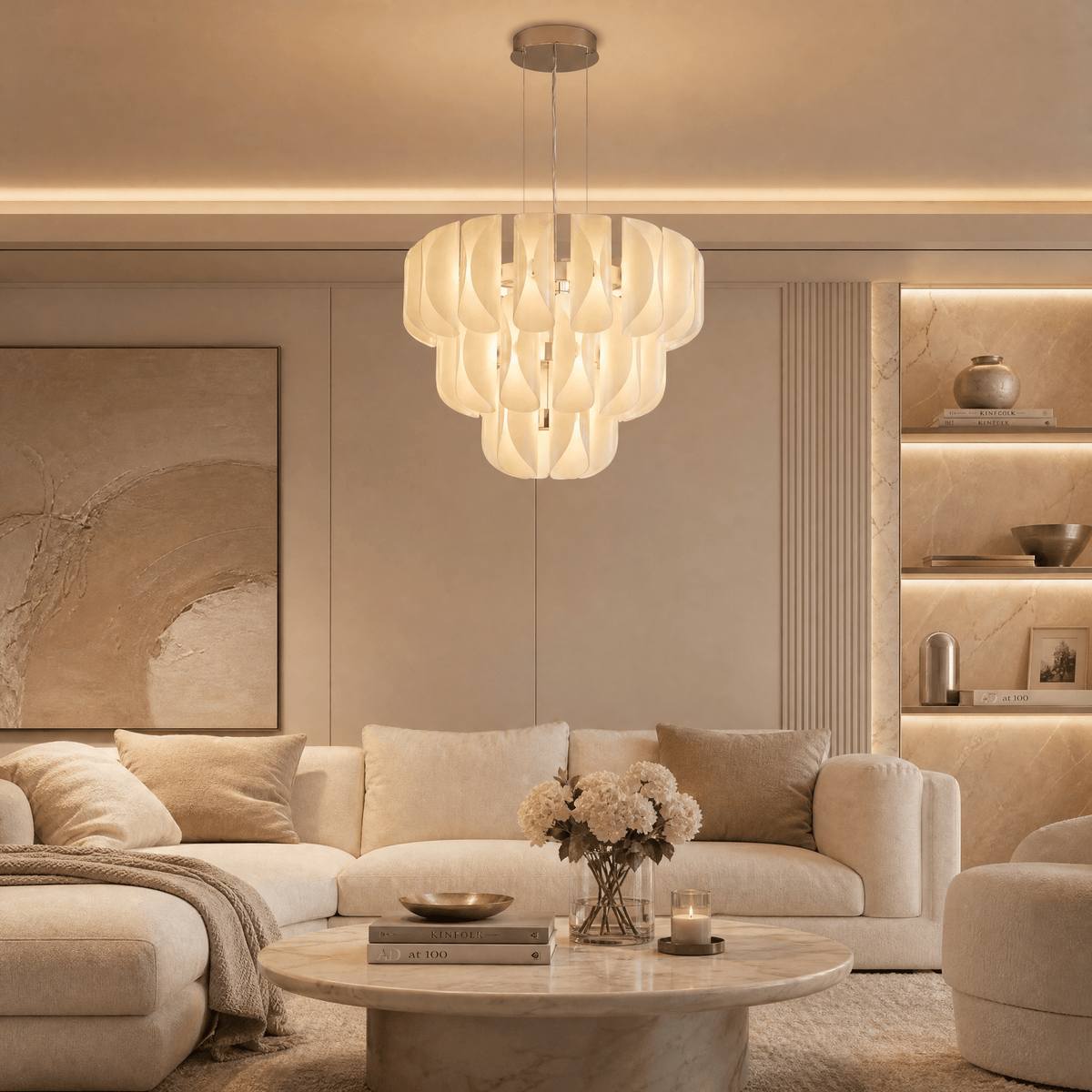 Helena Tiered Modern Glass Chandelier 31" D - Blushlighting