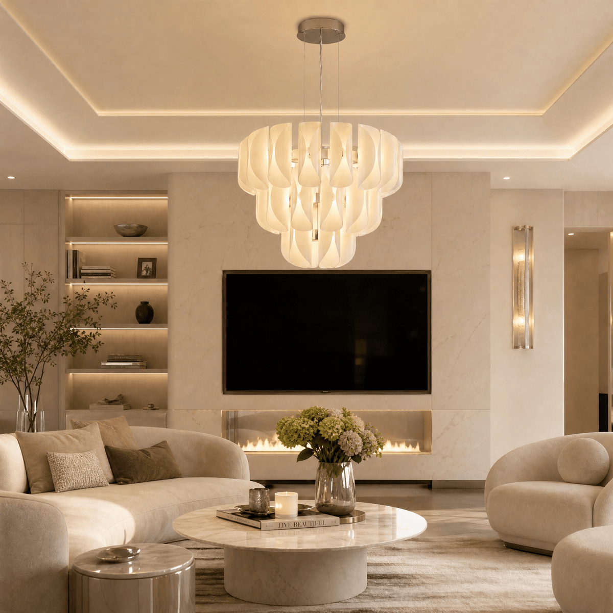 Helena Tiered Modern Glass Chandelier 31" D - Blushlighting