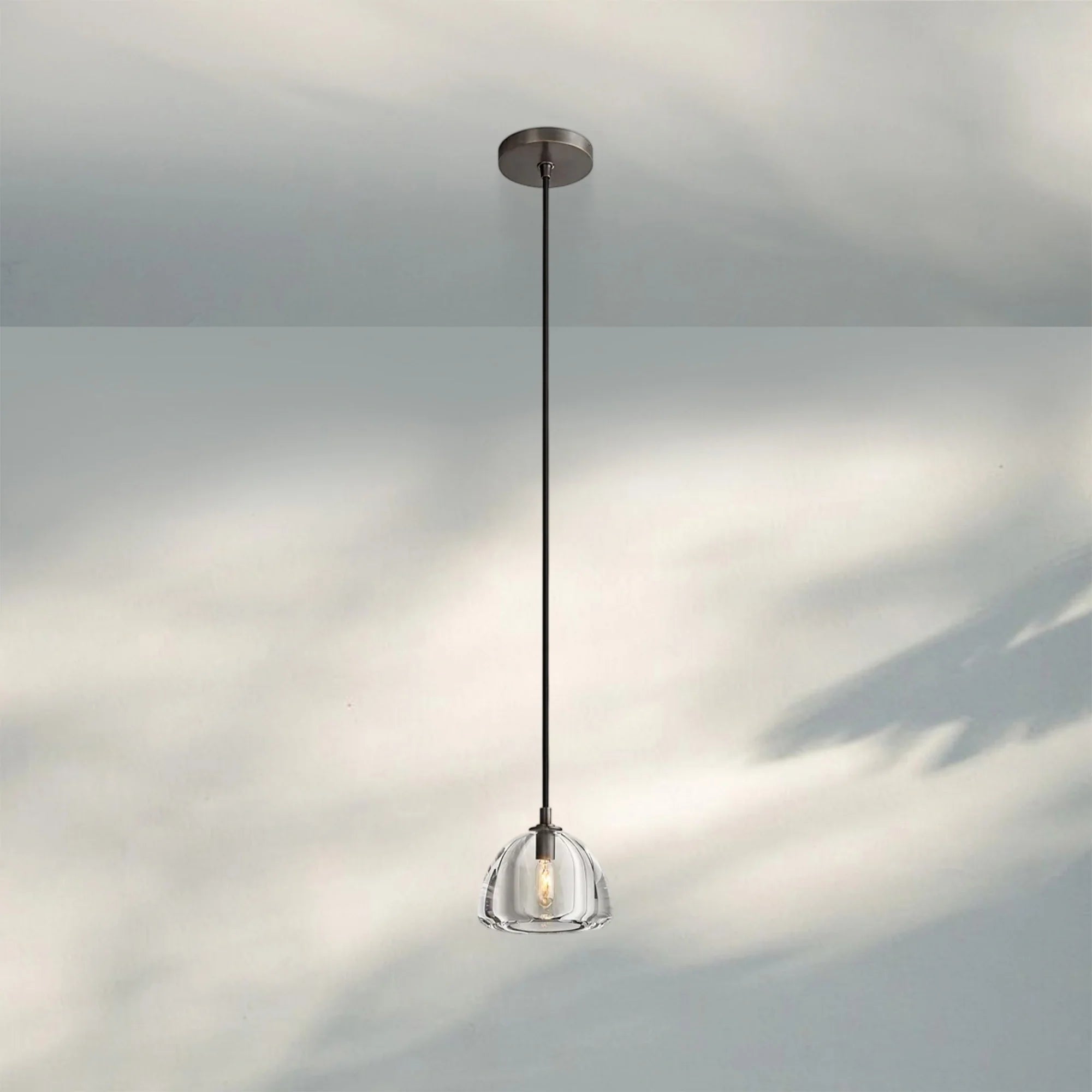 Hemisphare Crystal Glass Pendant Lamp-7'' D-Matte Black-