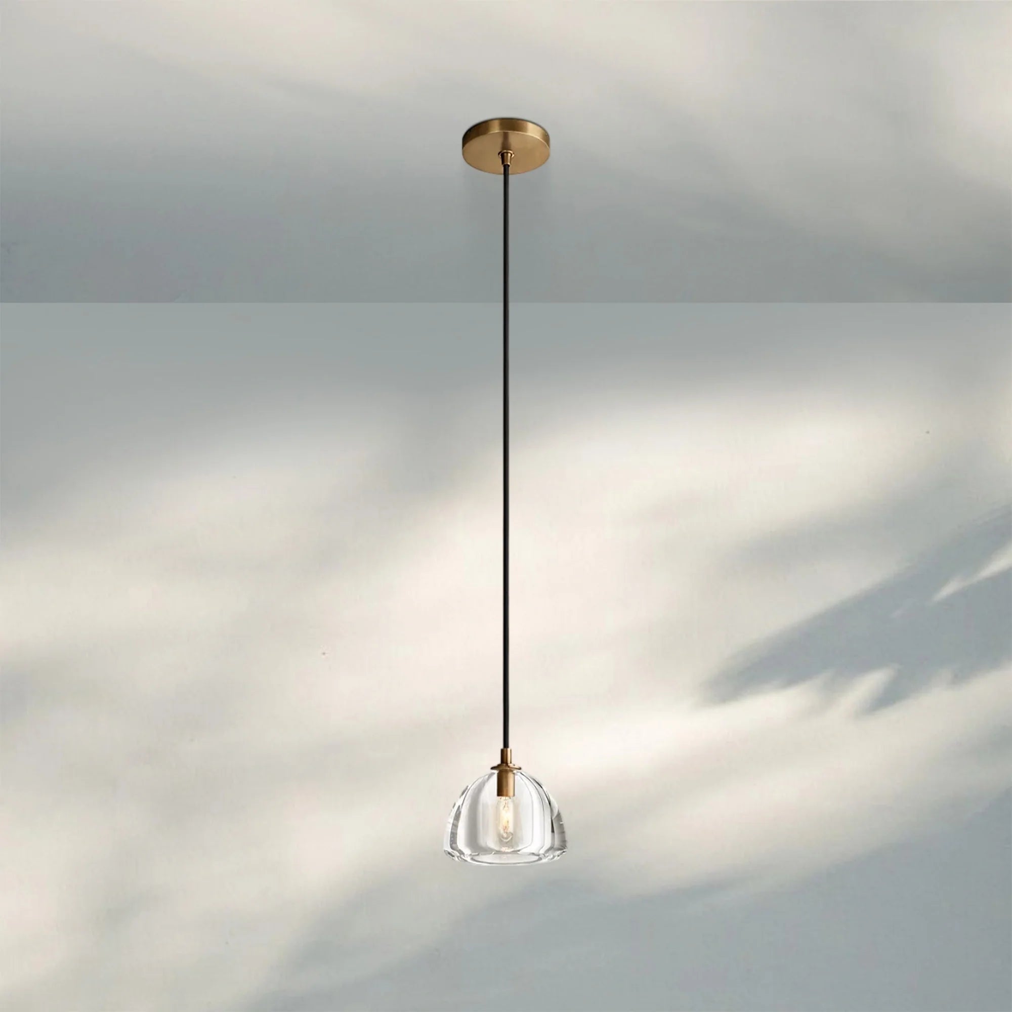 Hemisphare Crystal Glass Pendant Lamp-7'' D-Natural Brass-