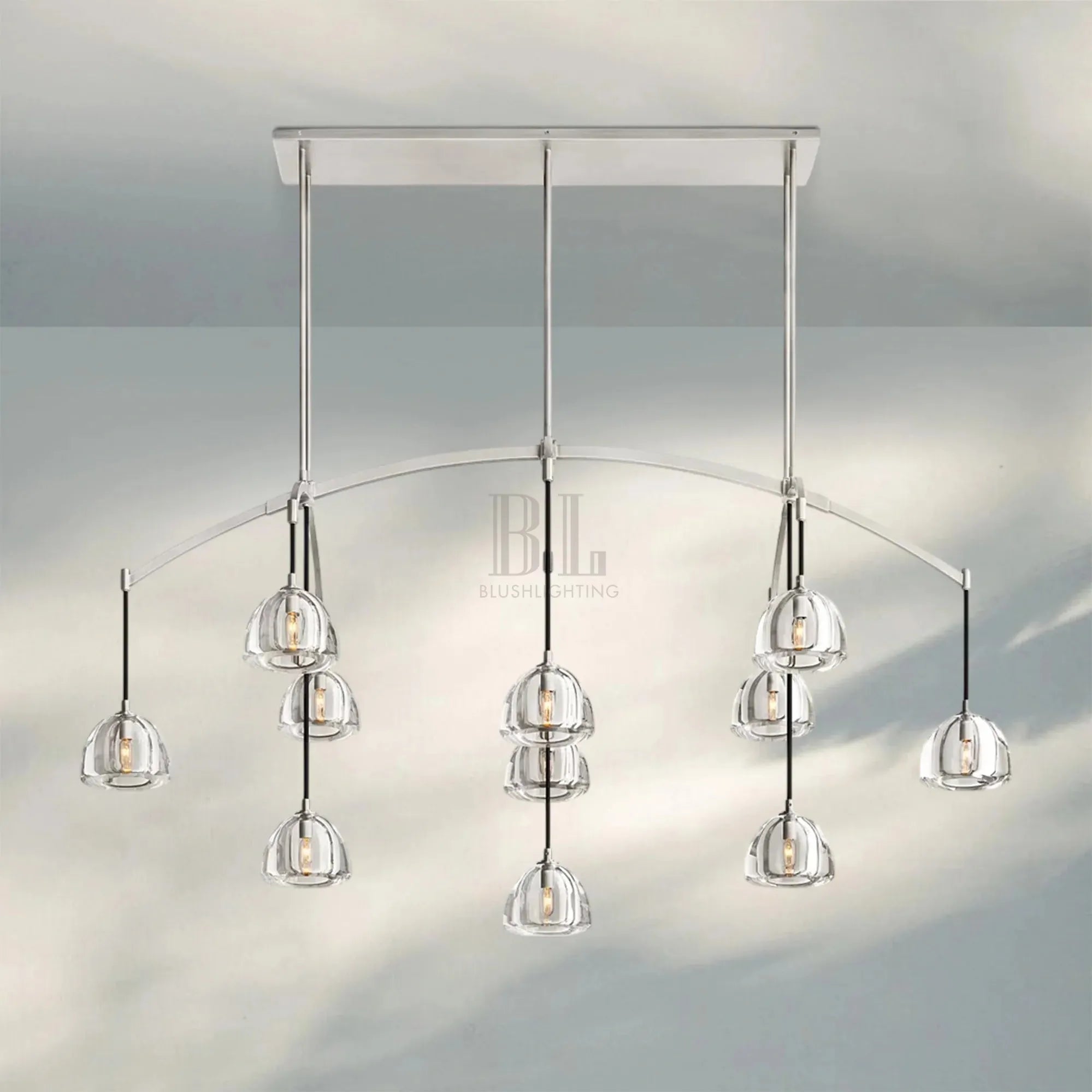 Hemisphare Linear Chandelier 54‘’ 72‘’-72''-Nickel-