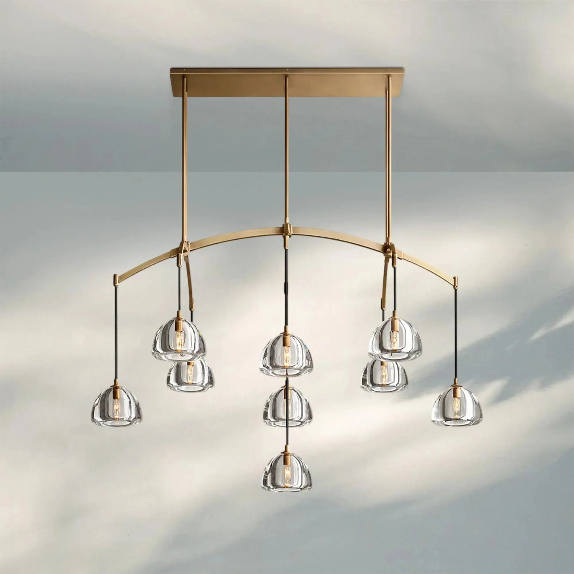 Hemisphare Linear Chandelier 54‘’ 72‘’-54''-Brass-