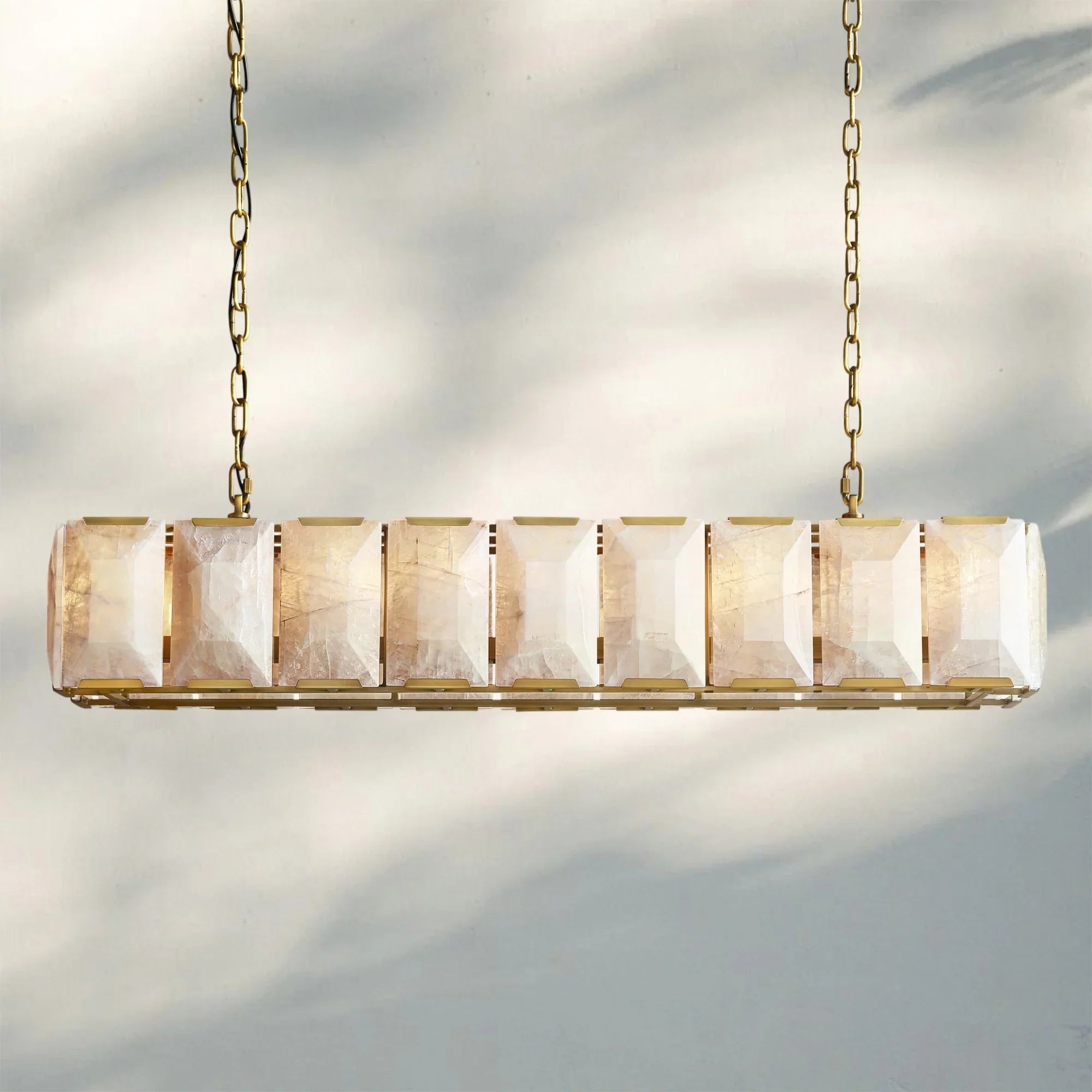 Herlow Calcite Rectangular Chandelier-Retangular 62'' 18-Light-Lacquered Brass-