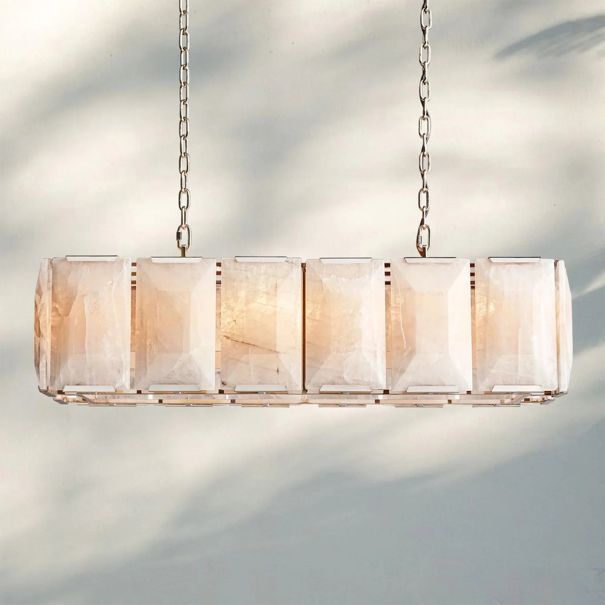 Herlow Calcite Rectangular Chandelier-Retangular 42'' 12-Light-Polished Nickel-