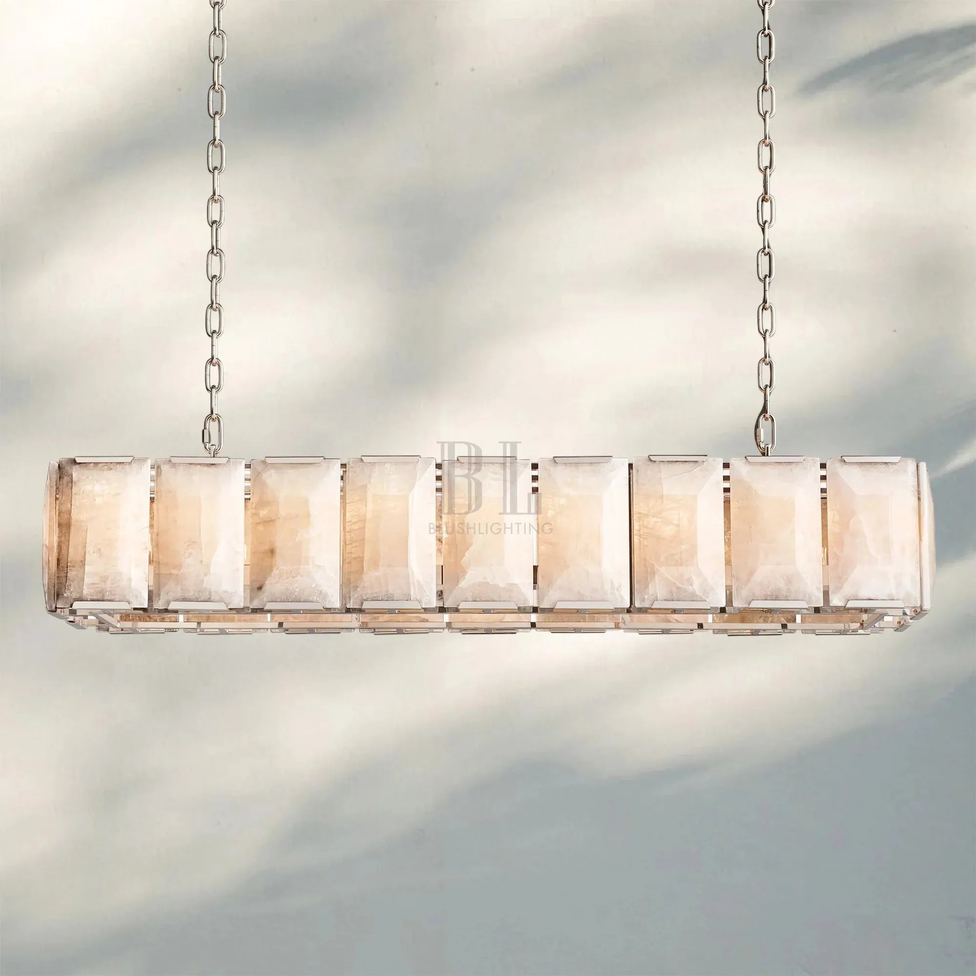 Herlow Calcite Rectangular Chandelier-Retangular 62'' 18-Light-Polished Nickel-