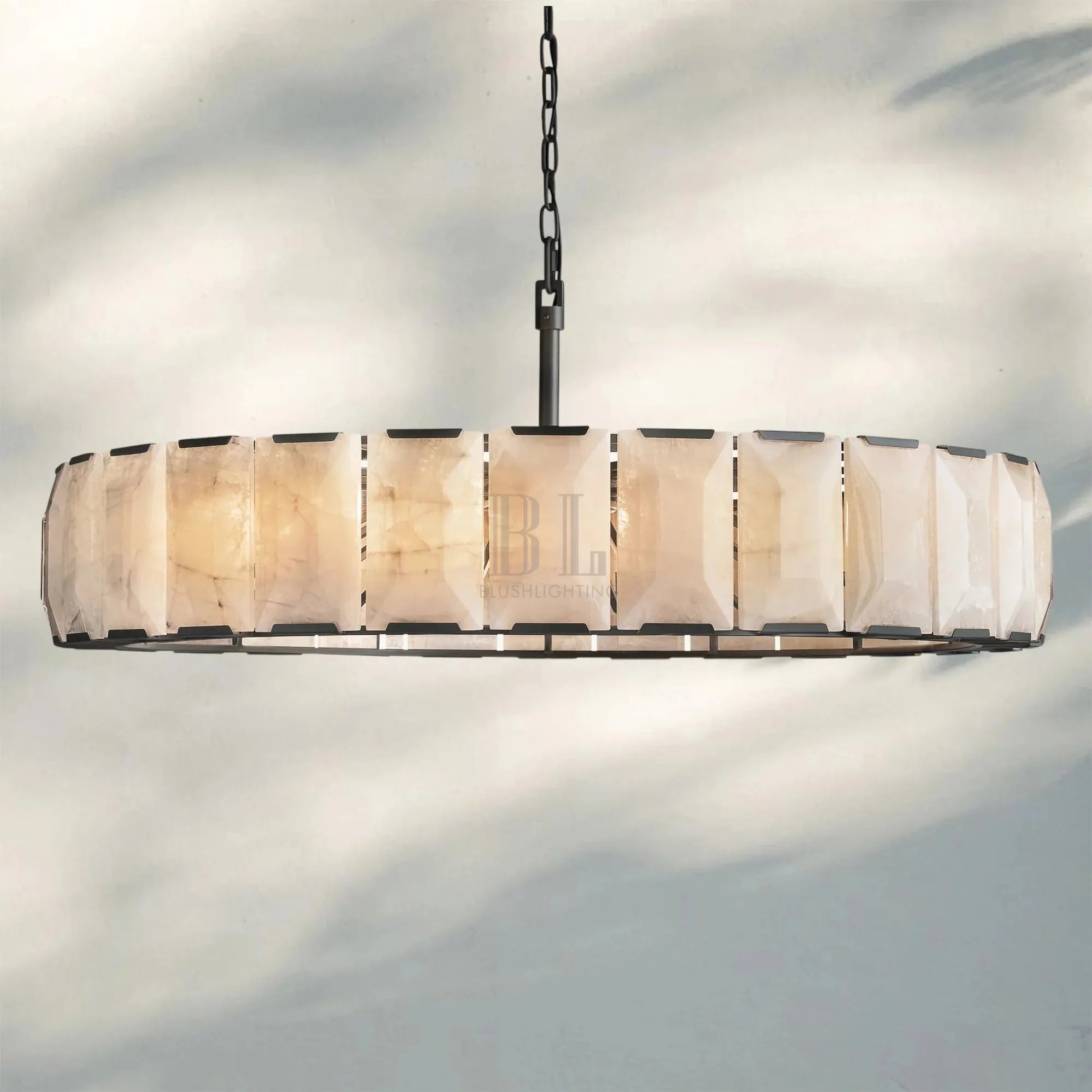 Herlow Calcite Round Chandelier-60'' 14-Light-Matte Black-