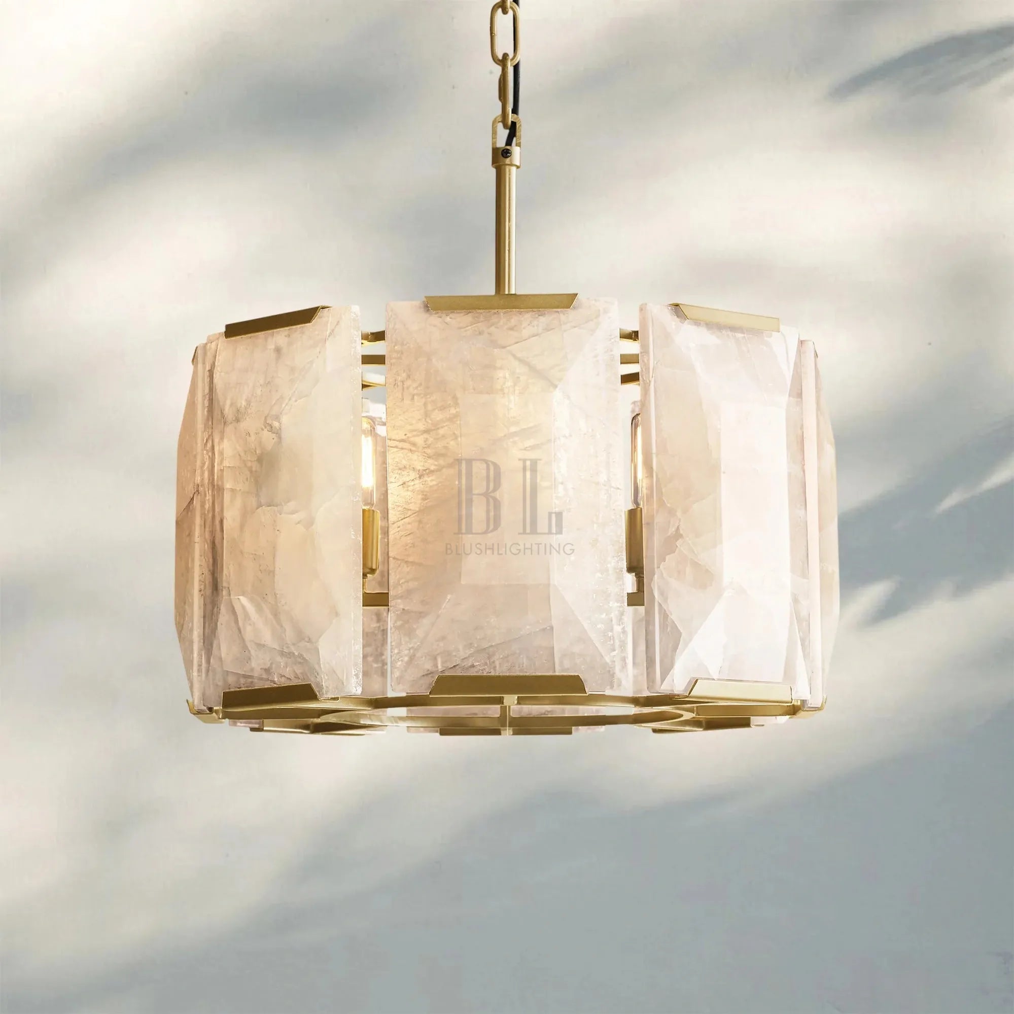 Herlow Calcite Round Chandelier-19'' 4-Light-Lacquered Brass-