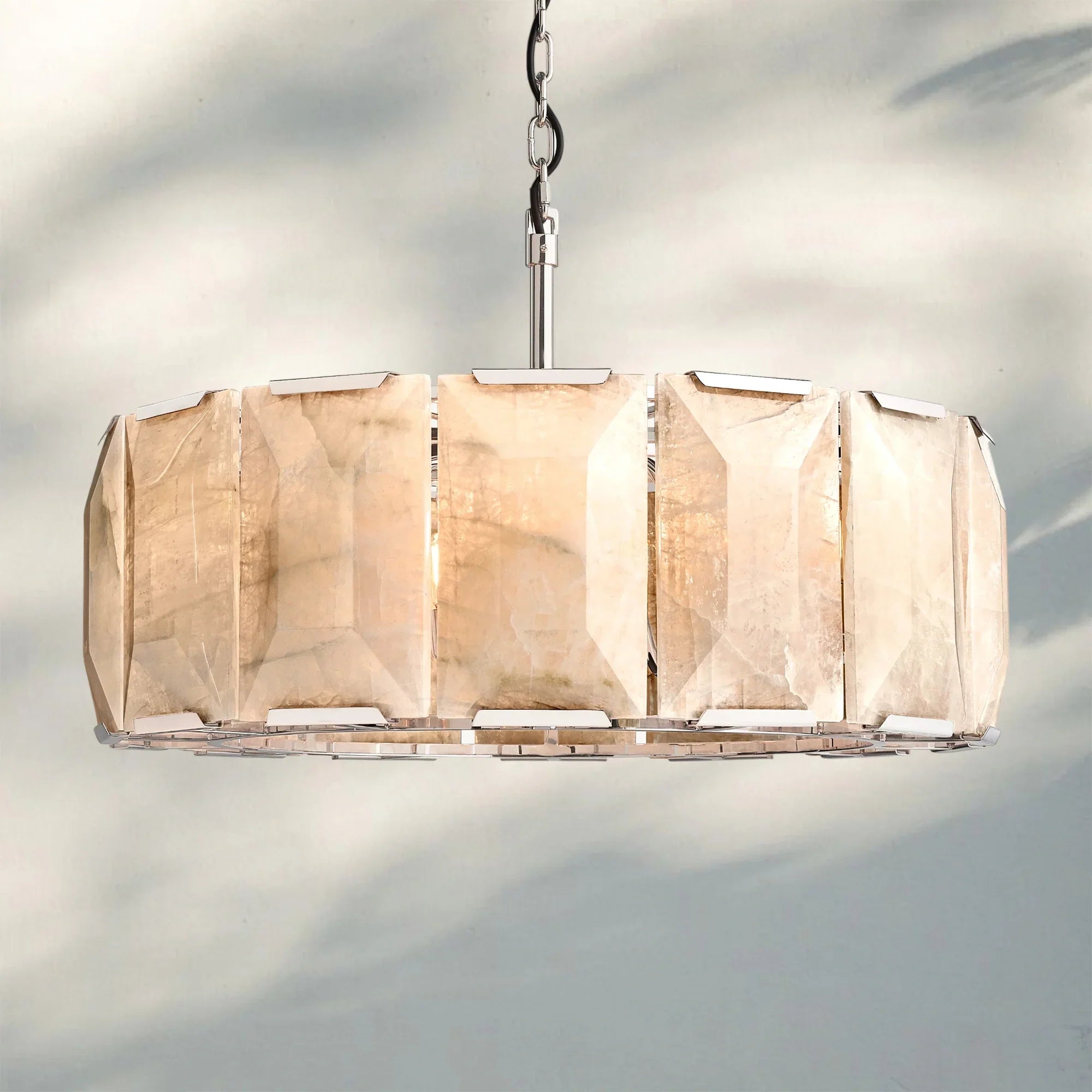 Herlow Calcite Round Chandelier-31'' 7-Light-Polishes Steel-