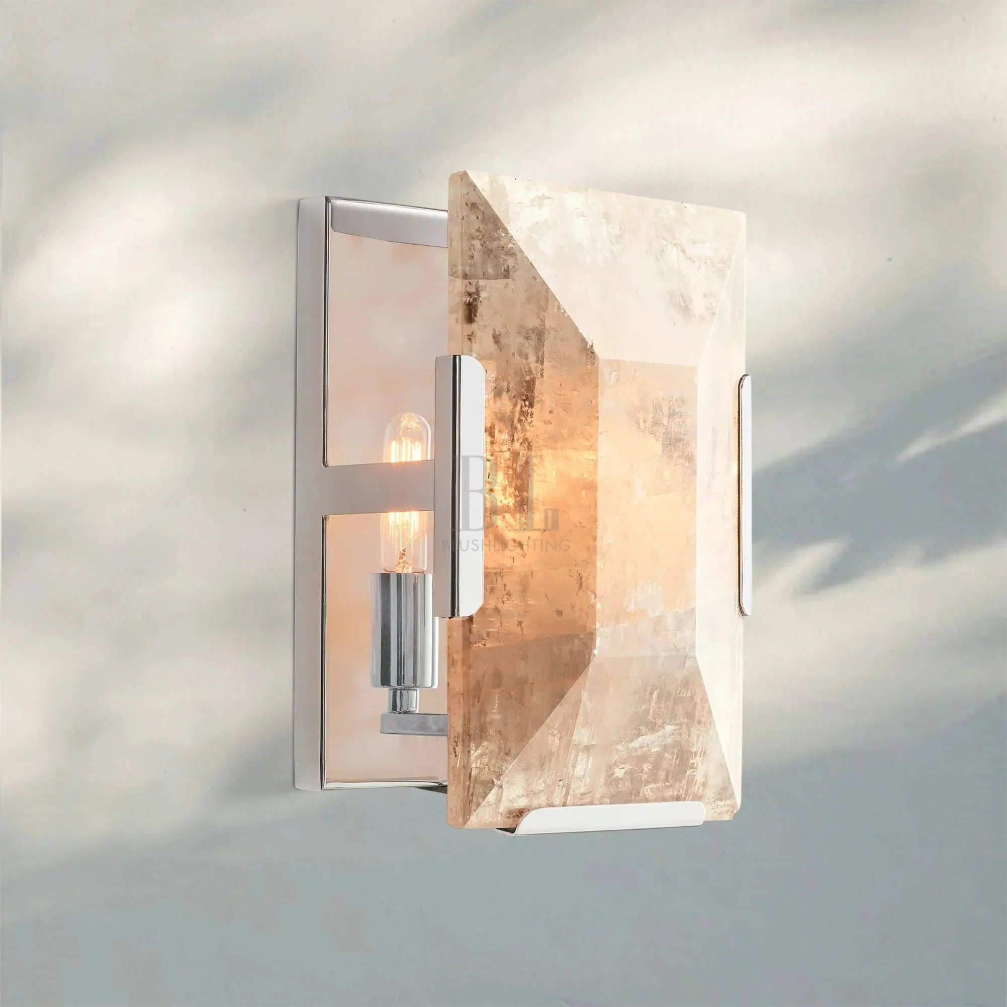 Herlow Calcite Short Wall Sconce-Polished Stainless Steel-