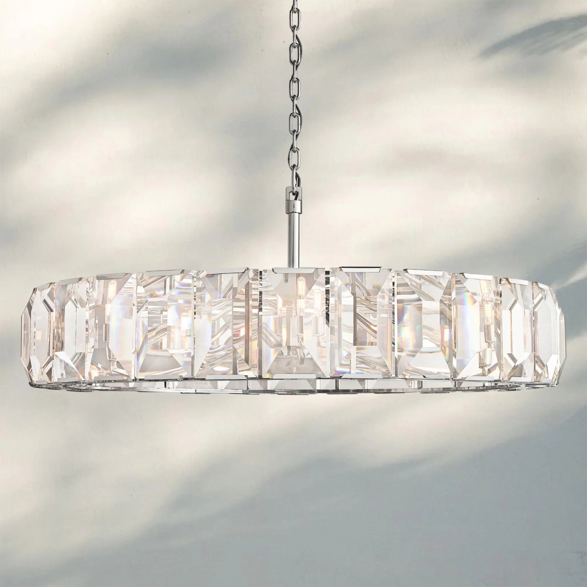 Herlow Crystal Modern Round Chandelier Elegant Ceiling Light Fixture-60''-Polished Stainless Steel-