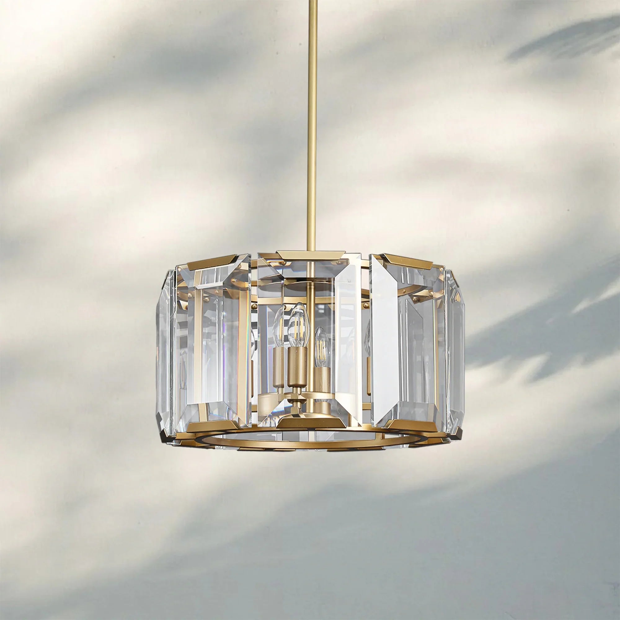 Herlow Crystal Modern Round Chandelier Elegant Ceiling Light Fixture-19''-Lacquered Burnished Brass-