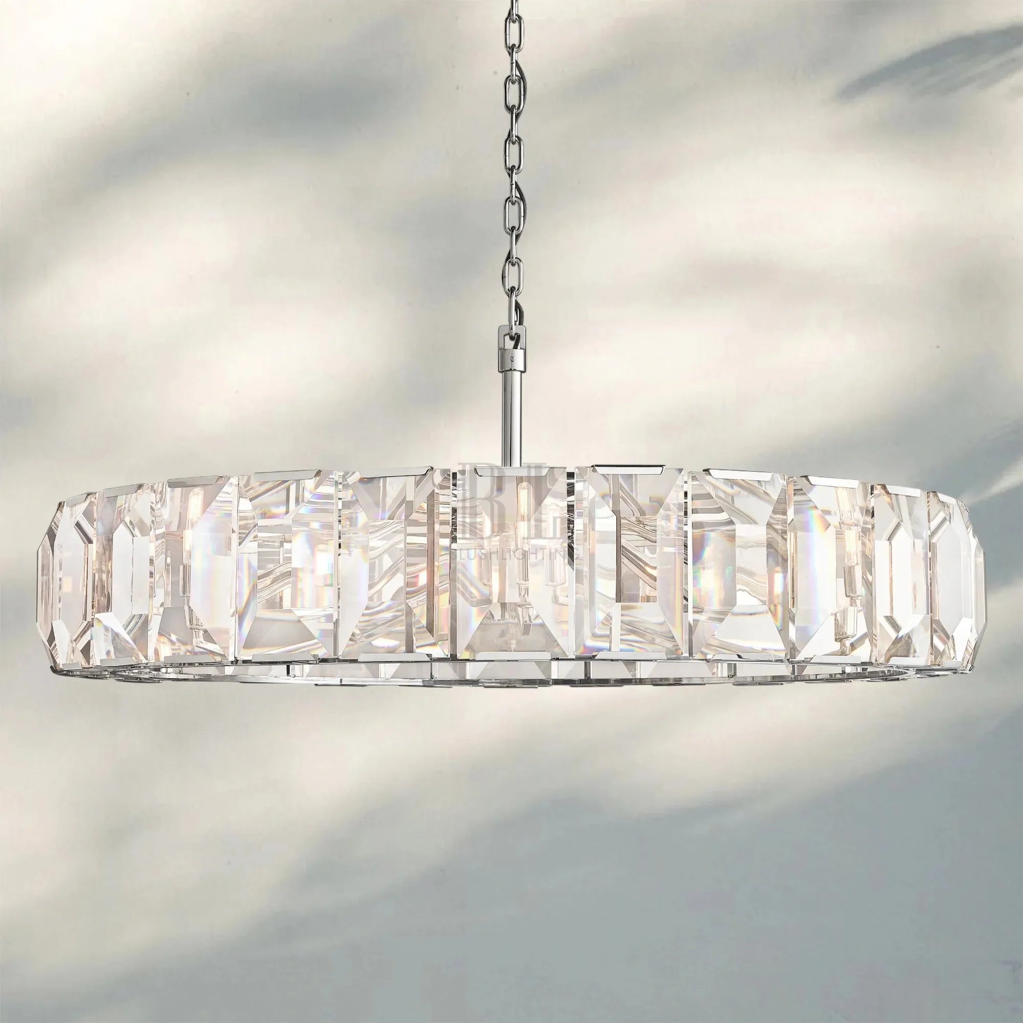 Herlow Crystal Modern Round Chandelier Elegant Ceiling Light Fixture-60''-Polished Stainless Steel-