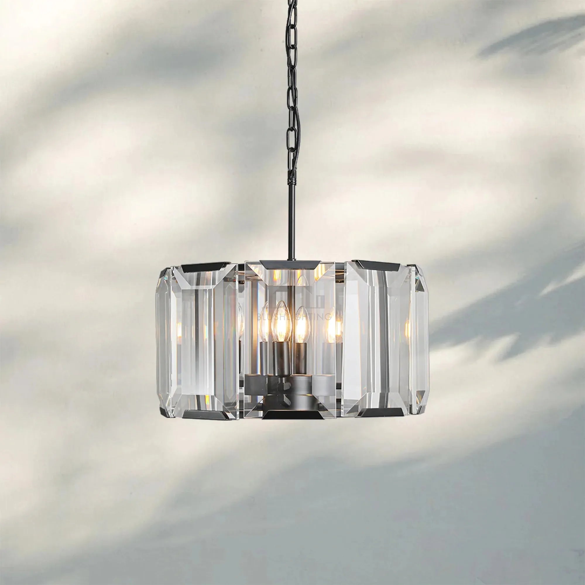 Herlow Crystal Modern Round Chandelier Elegant Ceiling Light Fixture-19''-Matte Black-