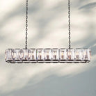 Herlow Crystal Rectangle Chandelier Elegant Ceiling Light Fixture for Dining Room-74‘’-Matte Black-Blushlighting