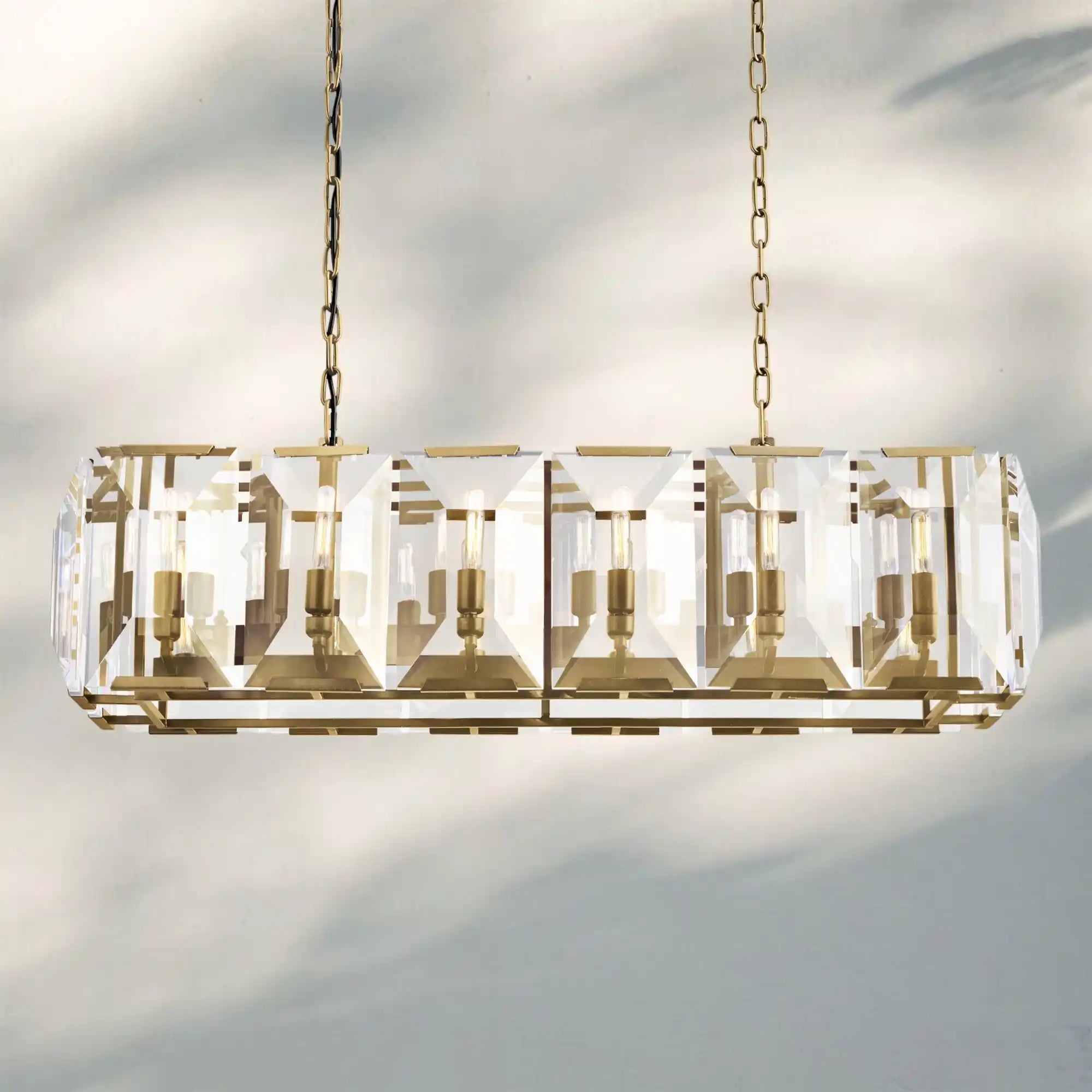 Herlow Crystal Rectangle Chandelier Elegant Ceiling Light Fixture for Dining Room-41‘’-Lacquered Burnished Brass-Blushlighting