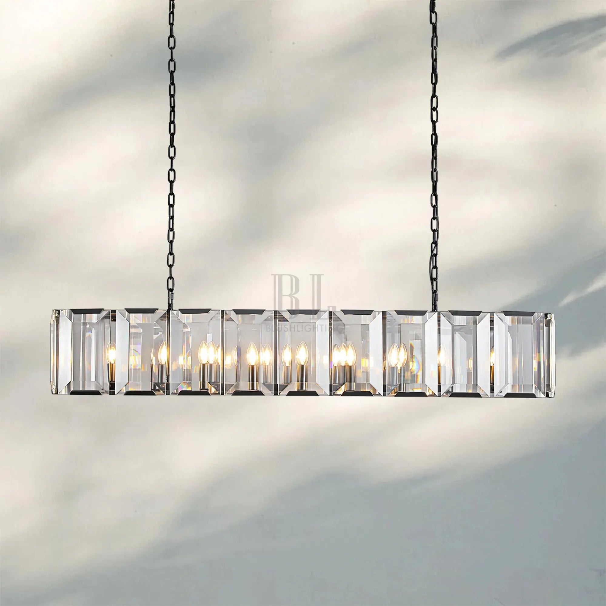 Herlow Crystal Rectangle Chandelier Elegant Ceiling Light Fixture for Dining Room-62‘’-Matte Black-
