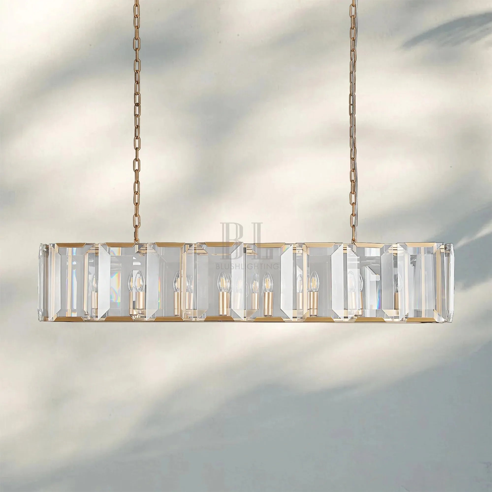 Herlow Crystal Rectangle Chandelier Elegant Ceiling Light Fixture for Dining Room-
