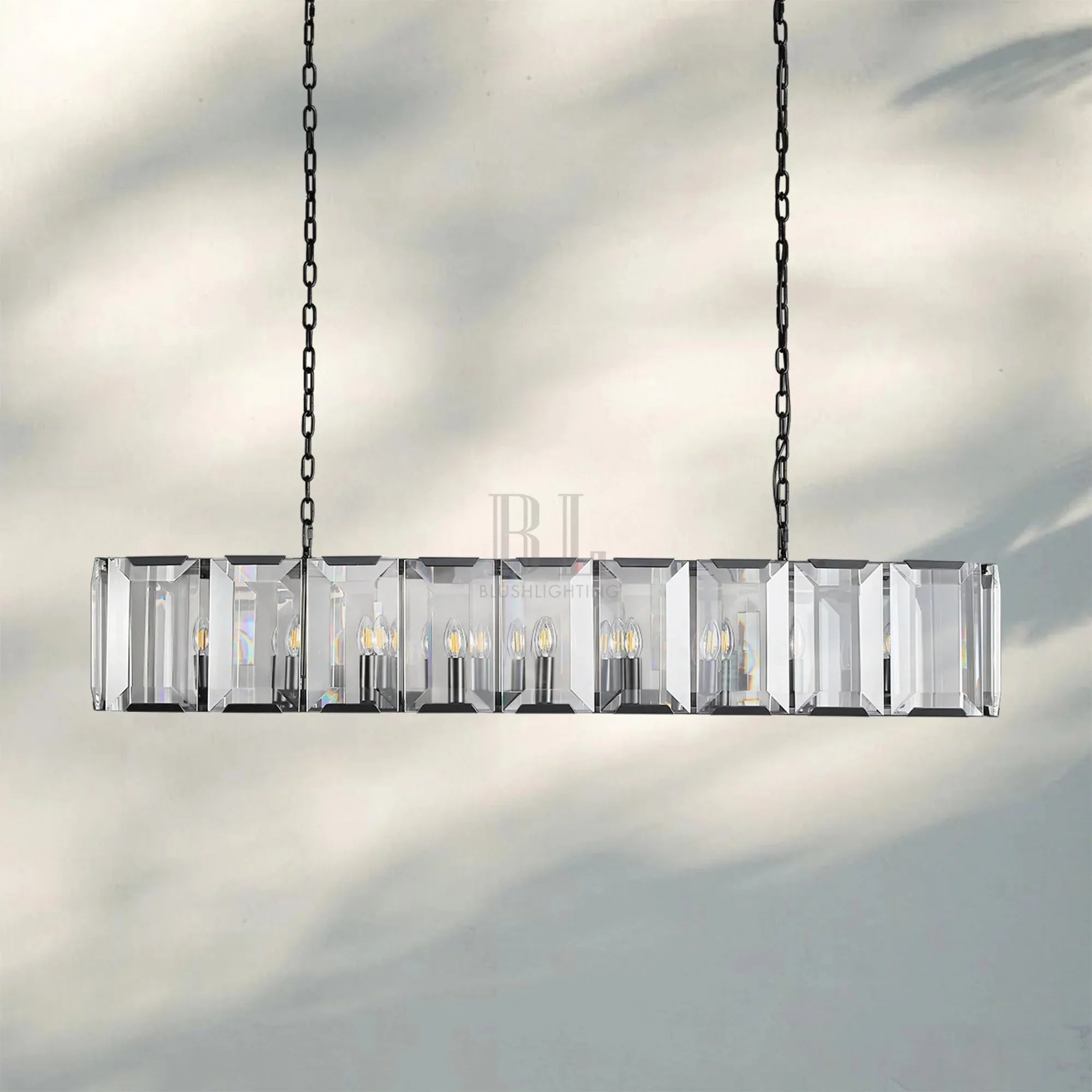 Herlow Crystal Rectangle Chandelier Elegant Ceiling Light Fixture for Dining Room-