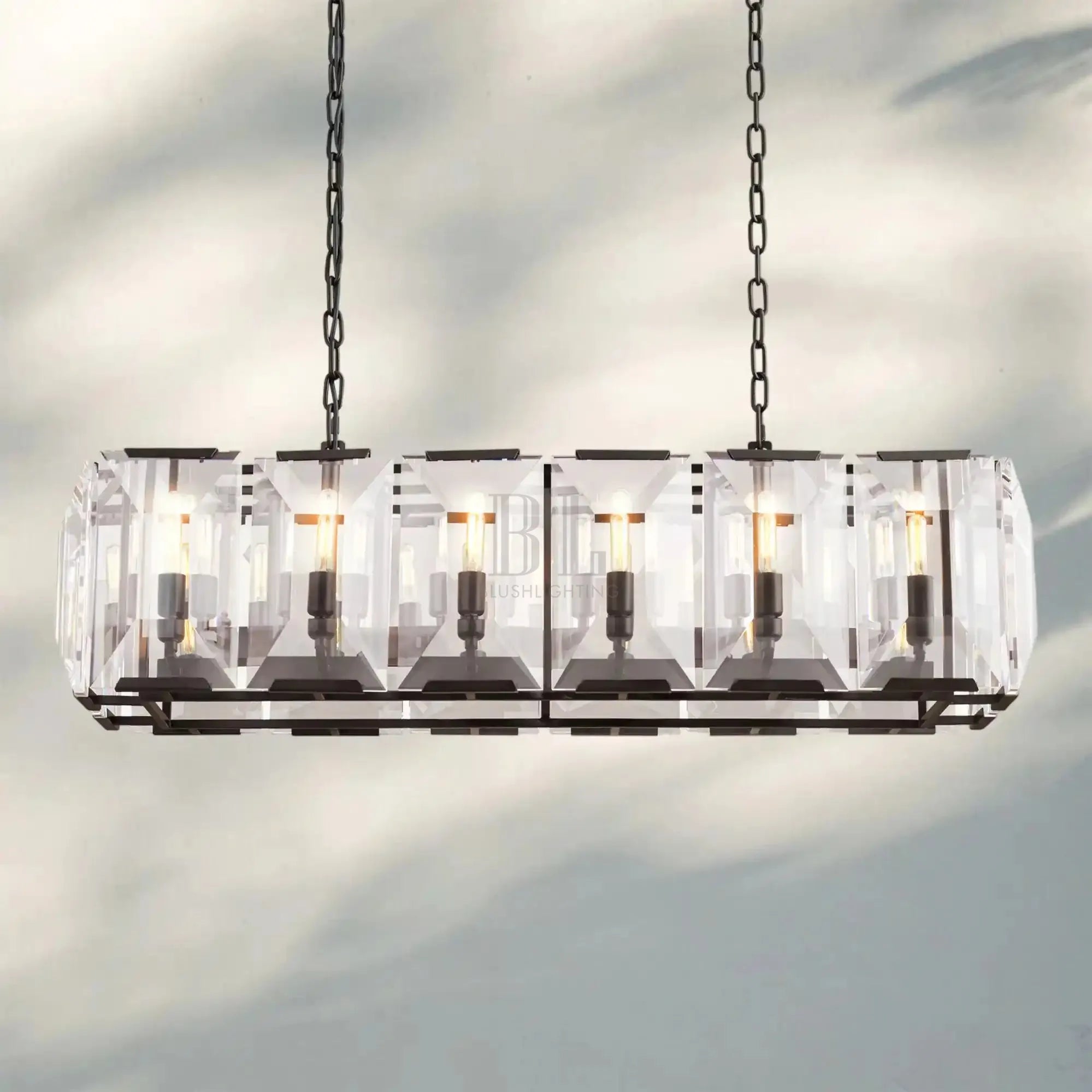 Herlow Crystal Rectangle Chandelier Elegant Ceiling Light Fixture for Dining Room-41‘’-Matte Black-Blushlighting