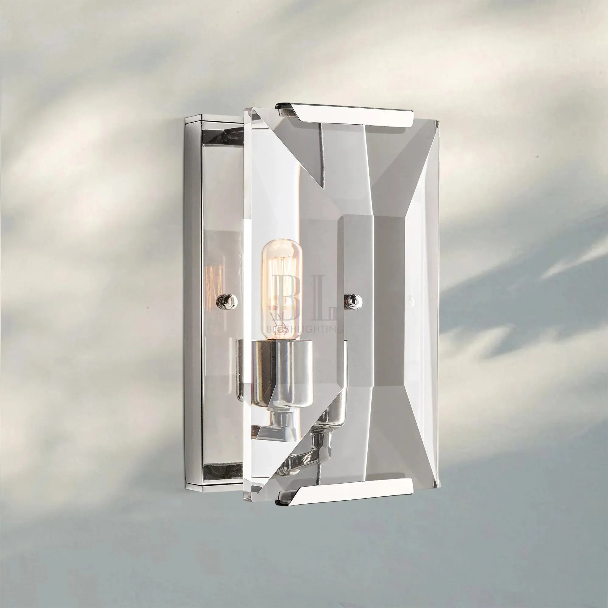 Herlow Crystal Short Wall Sconce-Polished Stainless Steel-