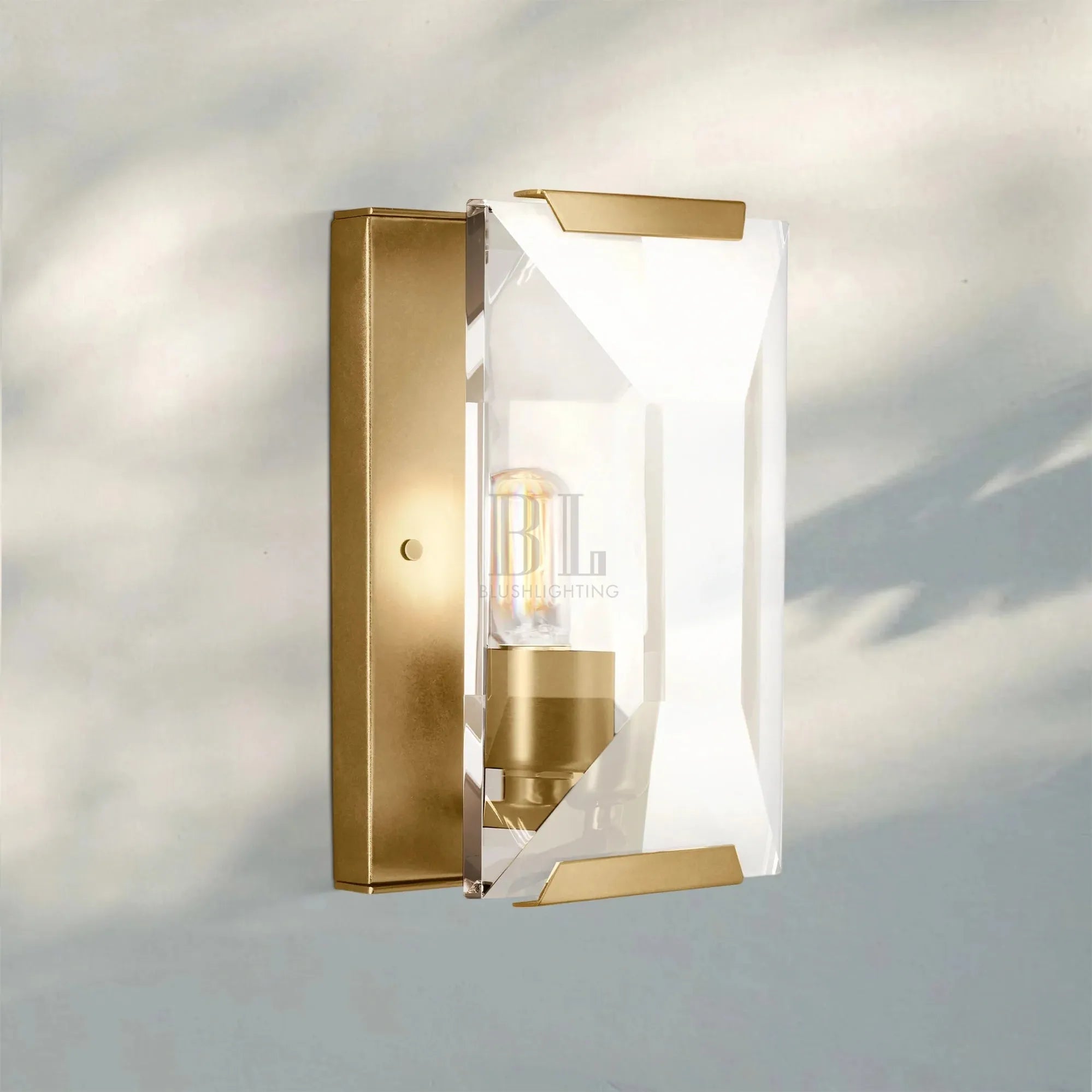 Herlow Crystal Short Wall Sconce-Lacquered Burnished Brass-