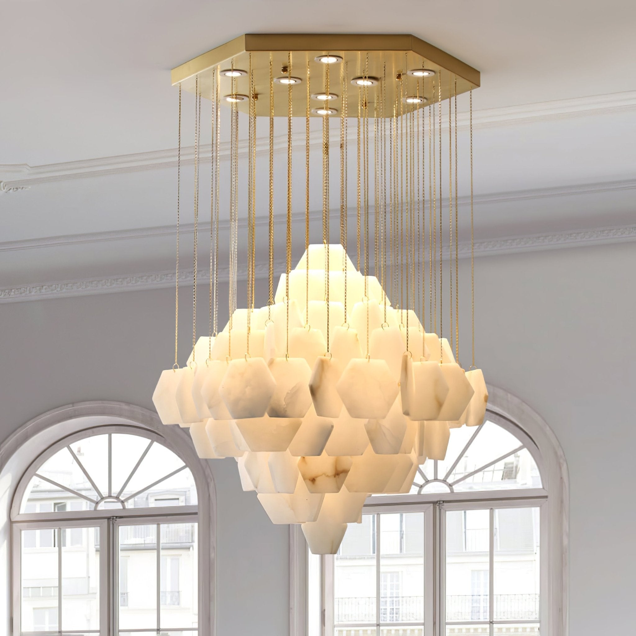 Hexa Alabaster Cascade Chandelier - ∅ 23.6″ x H 21.6″Gold & WhiteBlushlighting