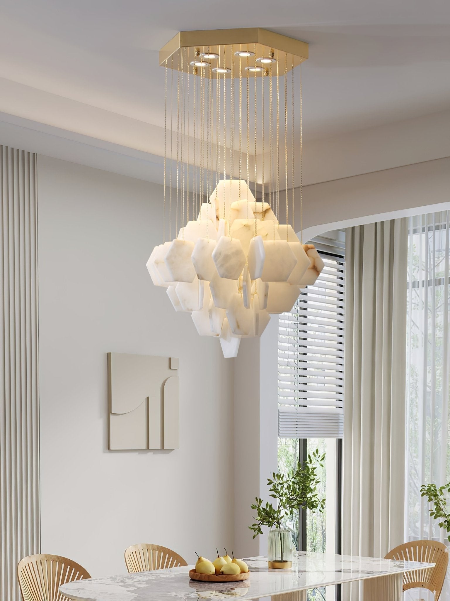 Hexa Alabaster Cascade Chandelier - ∅ 23.6″ x H 21.6″Gold & WhiteBlushlighting