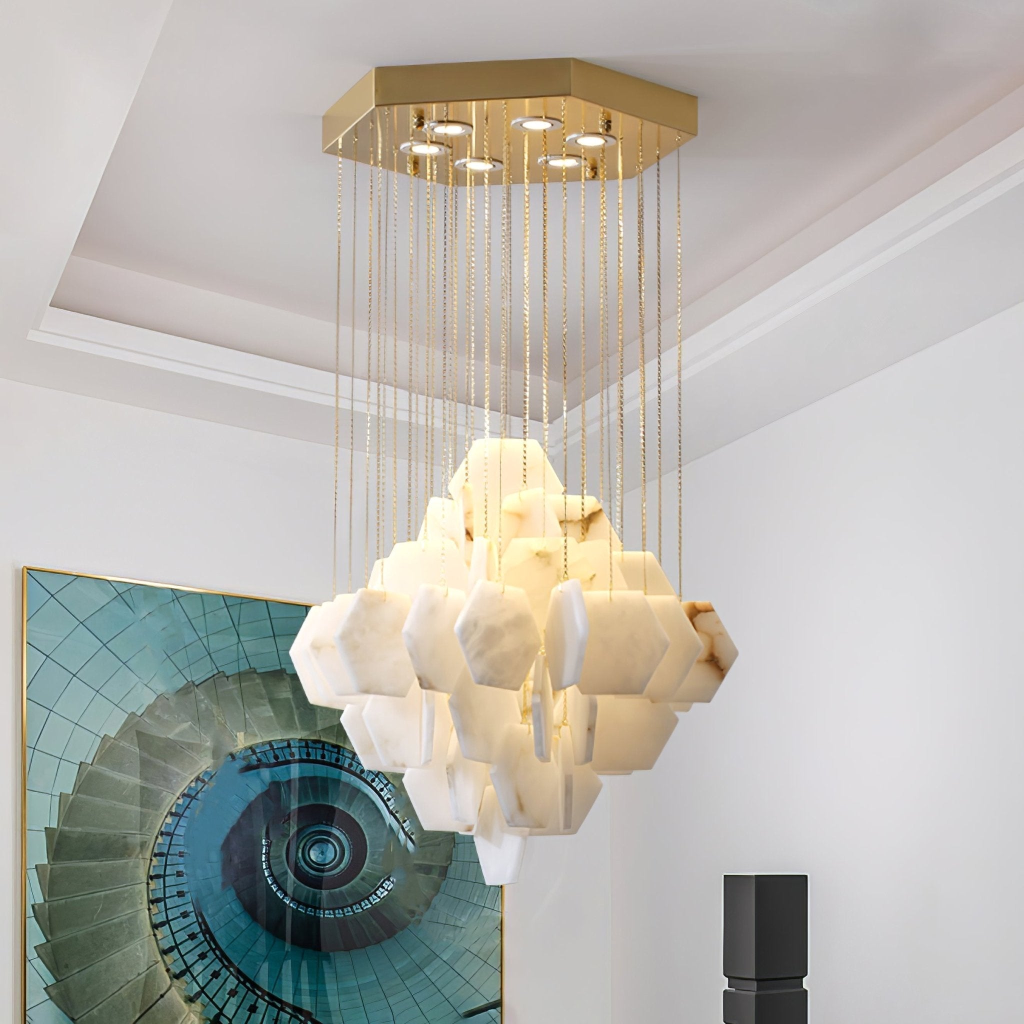 Hexa Alabaster Cascade Chandelier - ∅ 23.6″ x H 21.6″Gold & WhiteBlushlighting