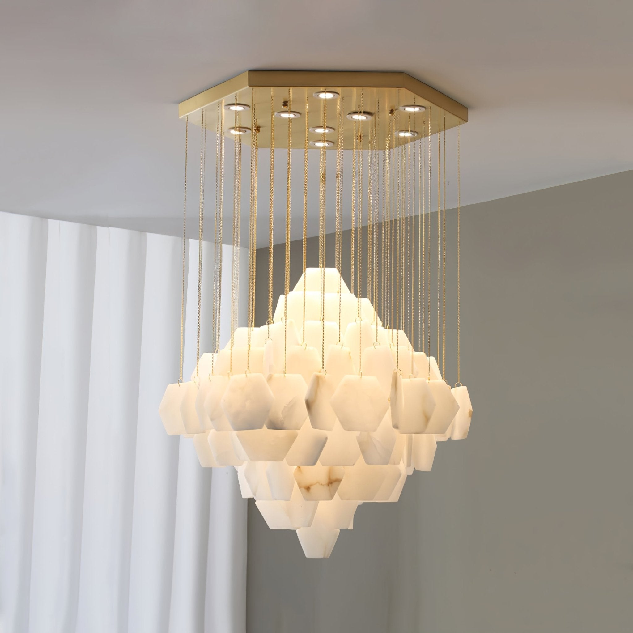 Hexa Alabaster Cascade Chandelier - ∅ 23.6″ x H 21.6″Gold & WhiteBlushlighting