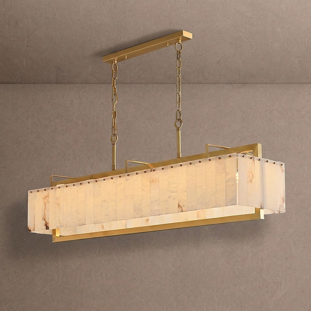 Hexa Alabaster Chandelier - L 39.4″ x W 8.3″ x H 23.6″Gold & WhiteBlushlighting